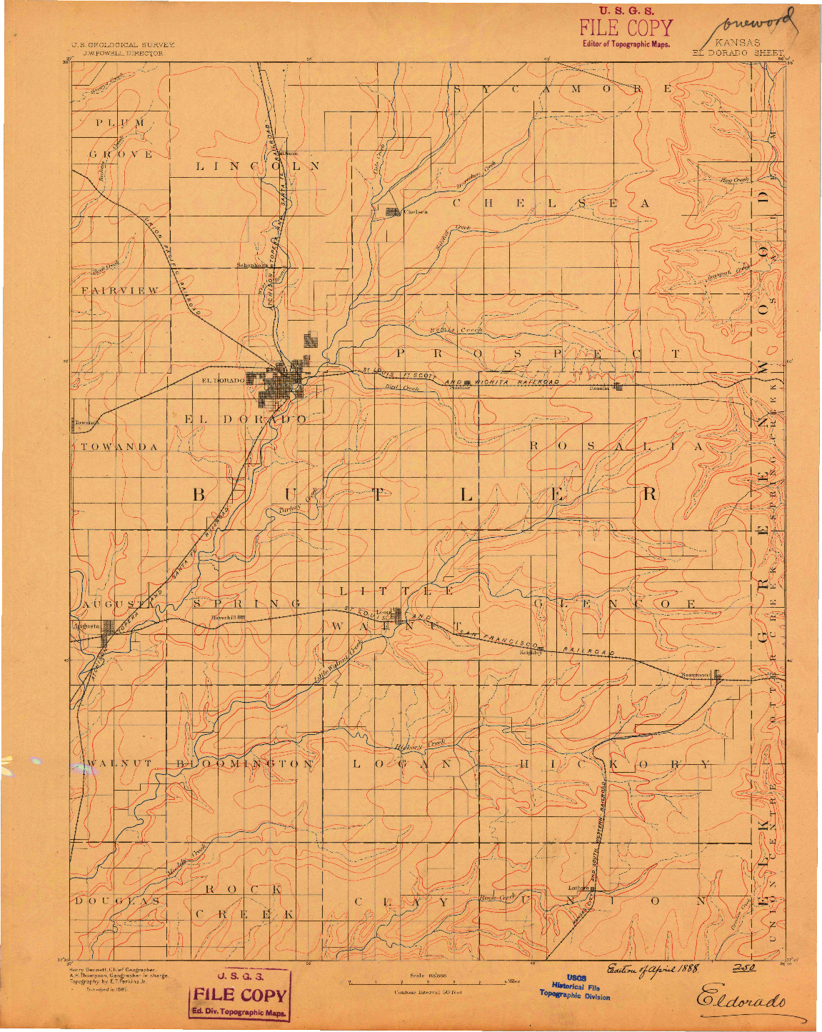 USGS 1:125000-SCALE QUADRANGLE FOR ELDORADO, KS 1888