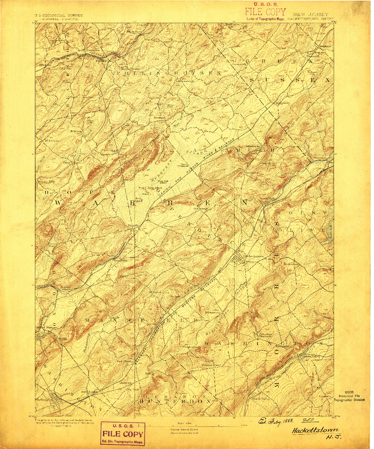 USGS 1:62500-SCALE QUADRANGLE FOR HACKETTSTOWN, NJ 1888