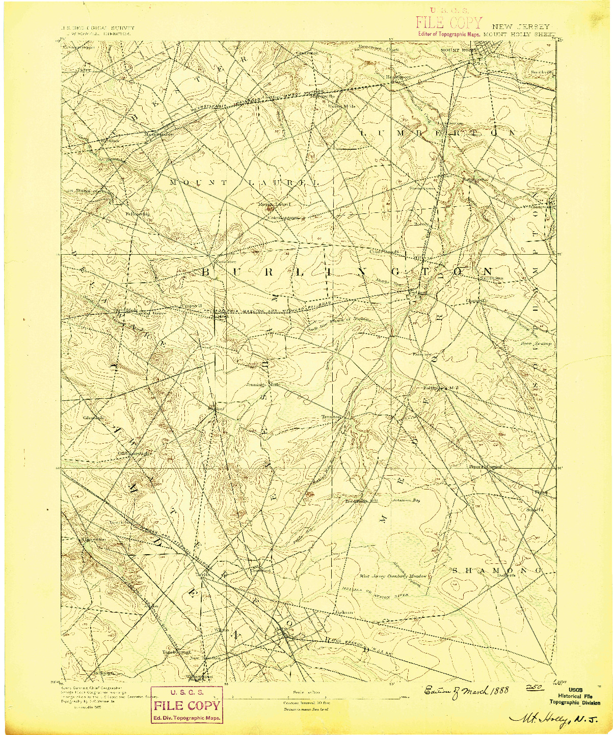 USGS 1:62500-SCALE QUADRANGLE FOR MOUNT HOLLY, NJ 1888