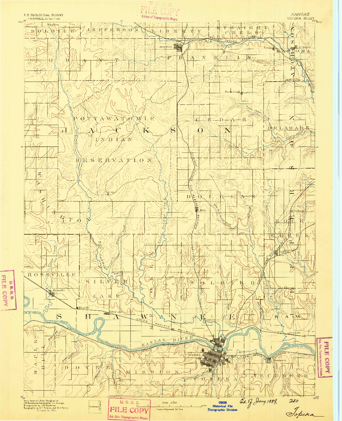 USGS 1:125000-SCALE QUADRANGLE FOR TOPEKA, KS 1889