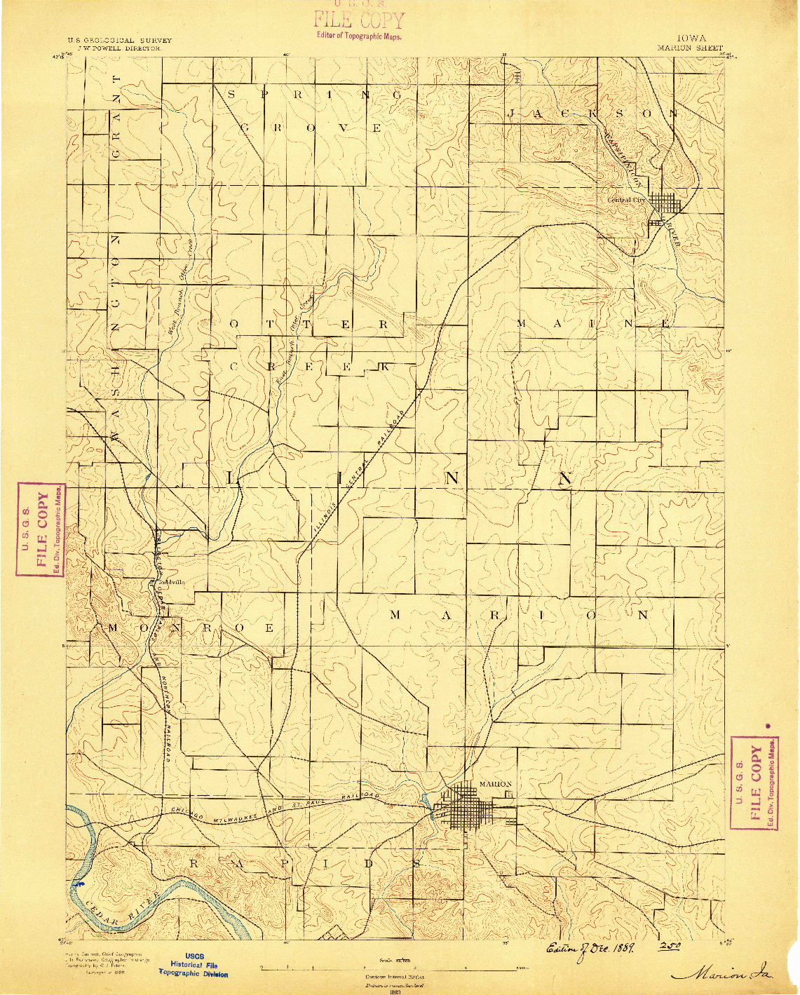 USGS 1:62500-SCALE QUADRANGLE FOR MARION, IA 1889