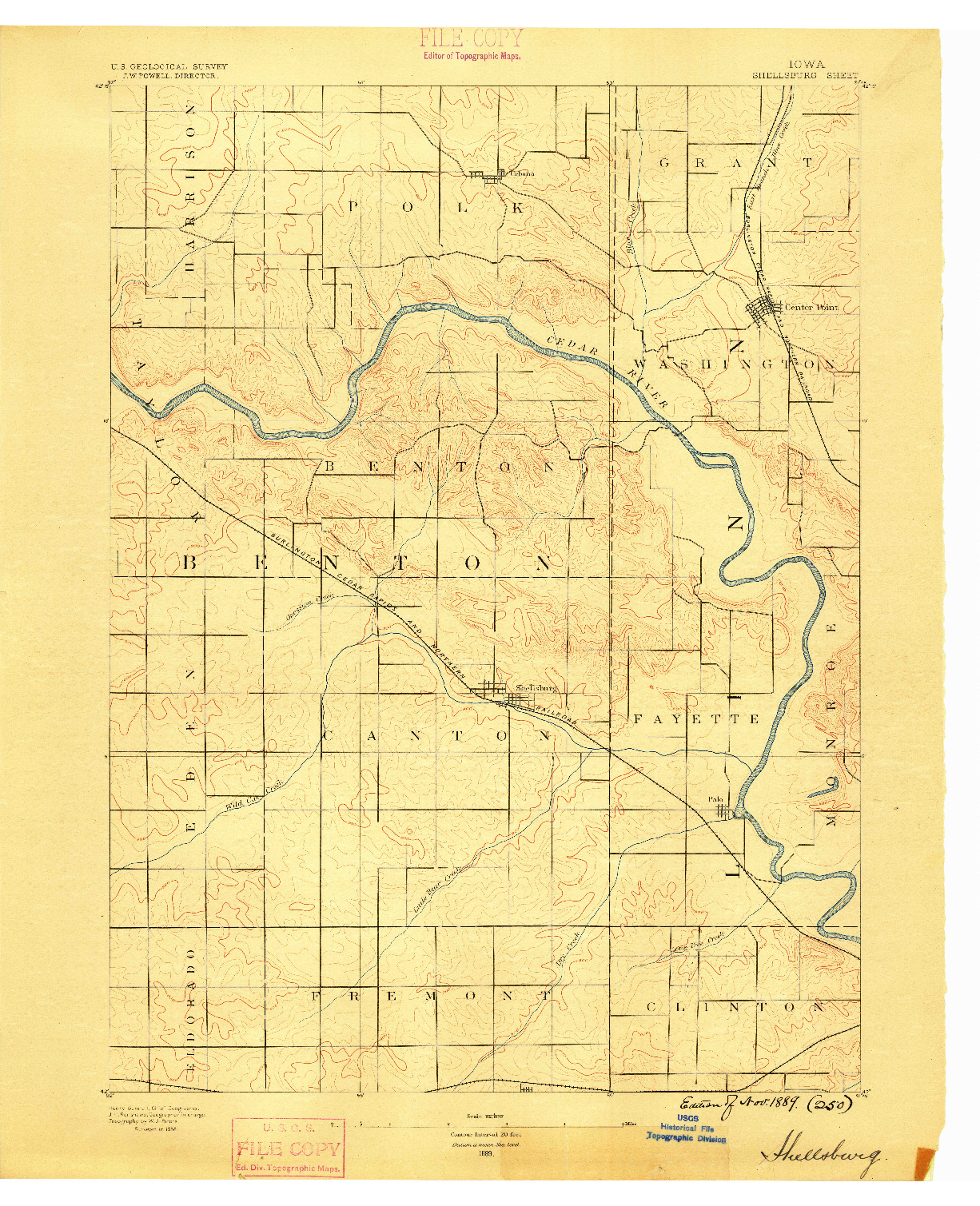 USGS 1:62500-SCALE QUADRANGLE FOR SHELLSBURG, IA 1889