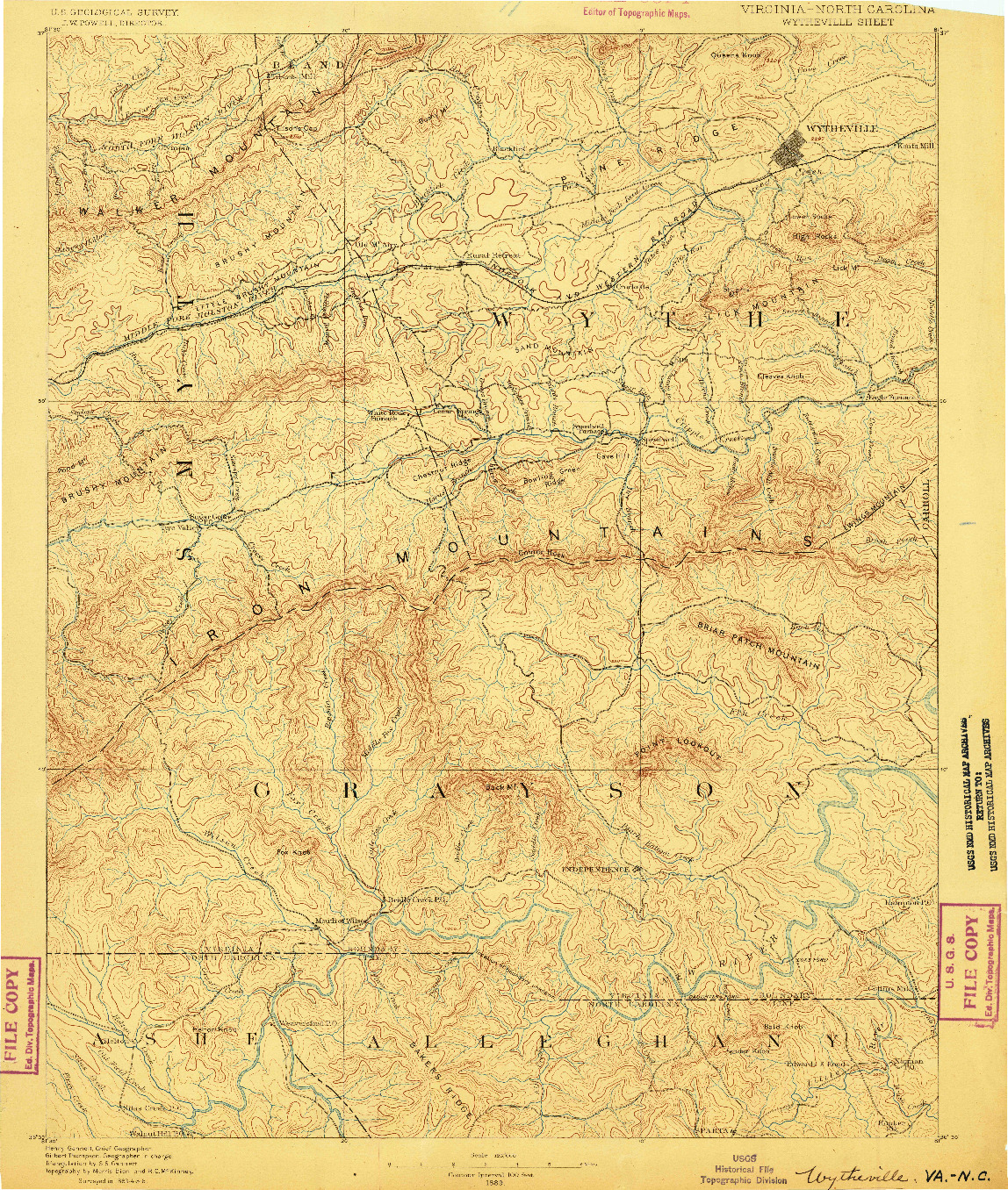 USGS 1:125000-SCALE QUADRANGLE FOR WYTHEVILLE, VA 1889