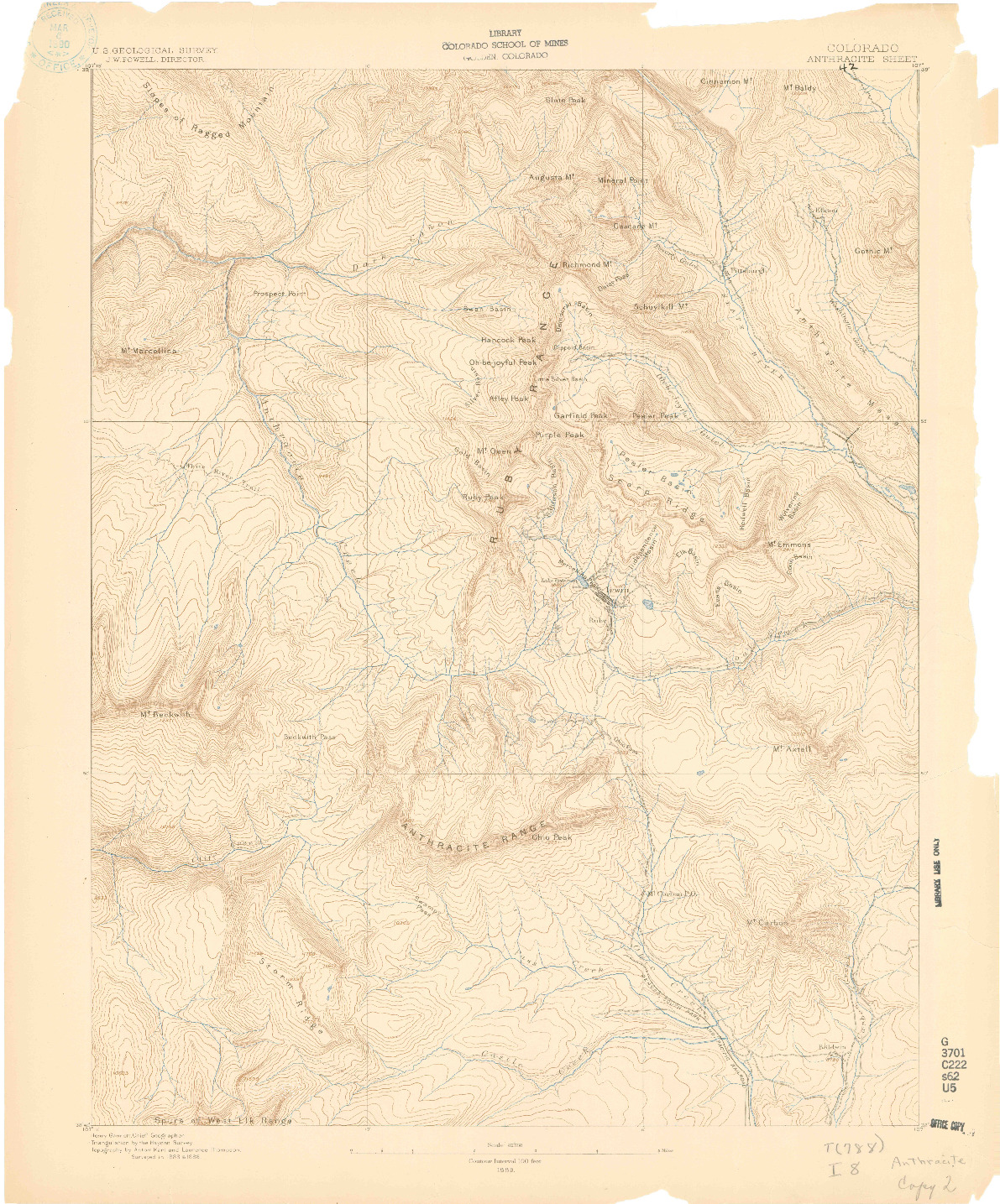 USGS 1:62500-SCALE QUADRANGLE FOR ANTHRACITE, CO 1889