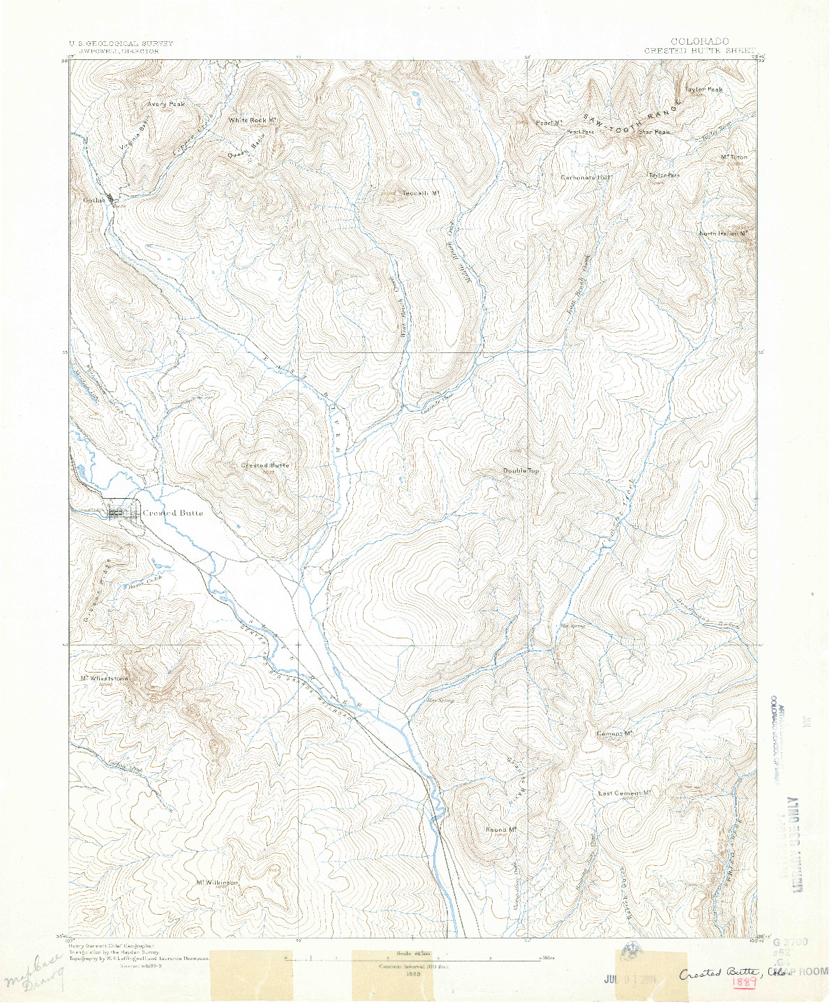 USGS 1:62500-SCALE QUADRANGLE FOR CRESTED BUTTE, CO 1889
