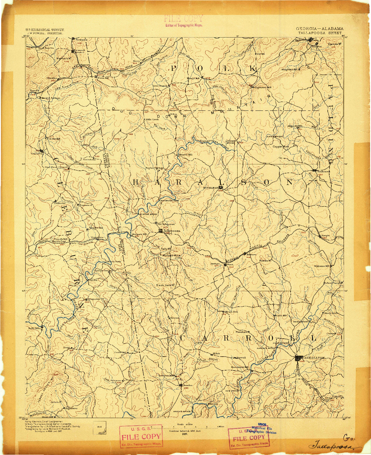 USGS 1:125000-SCALE QUADRANGLE FOR TALLAPOOSA, GA 1889