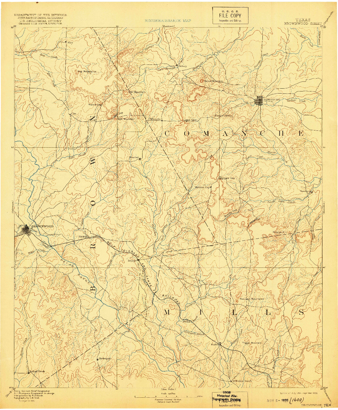 USGS 1:125000-SCALE QUADRANGLE FOR BROWNWOOD, TX 1889