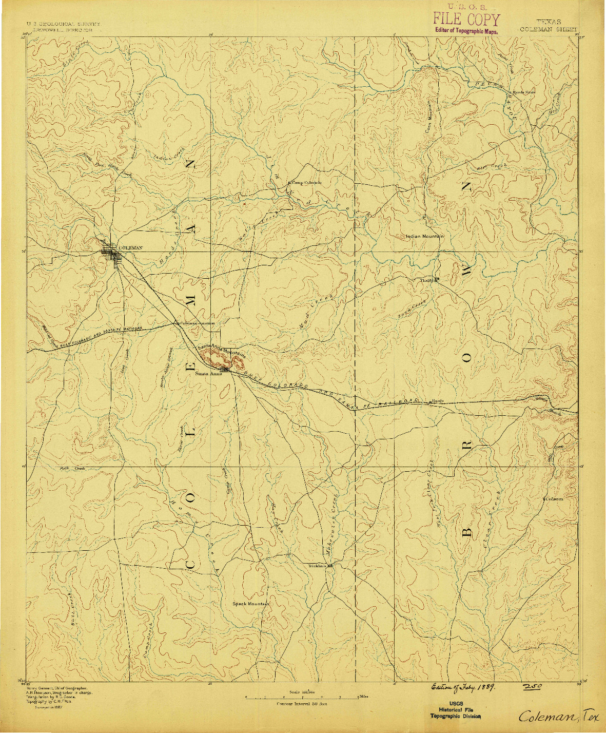 USGS 1:125000-SCALE QUADRANGLE FOR COLEMAN, TX 1887