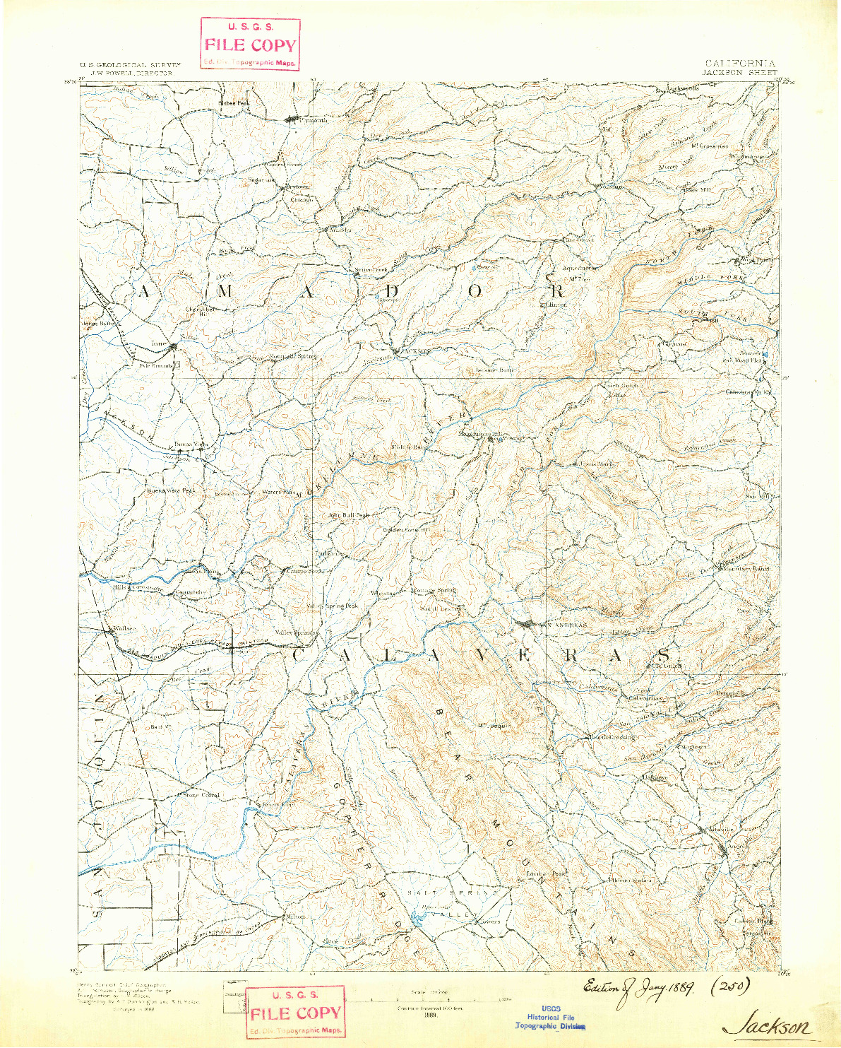USGS 1:125000-SCALE QUADRANGLE FOR JACKSON, CA 1889