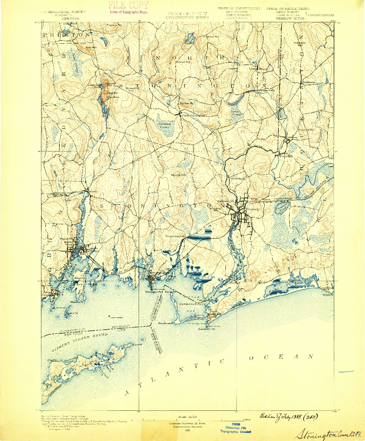 USGS 1:62500-SCALE QUADRANGLE FOR STONINGTON, CT 1889
