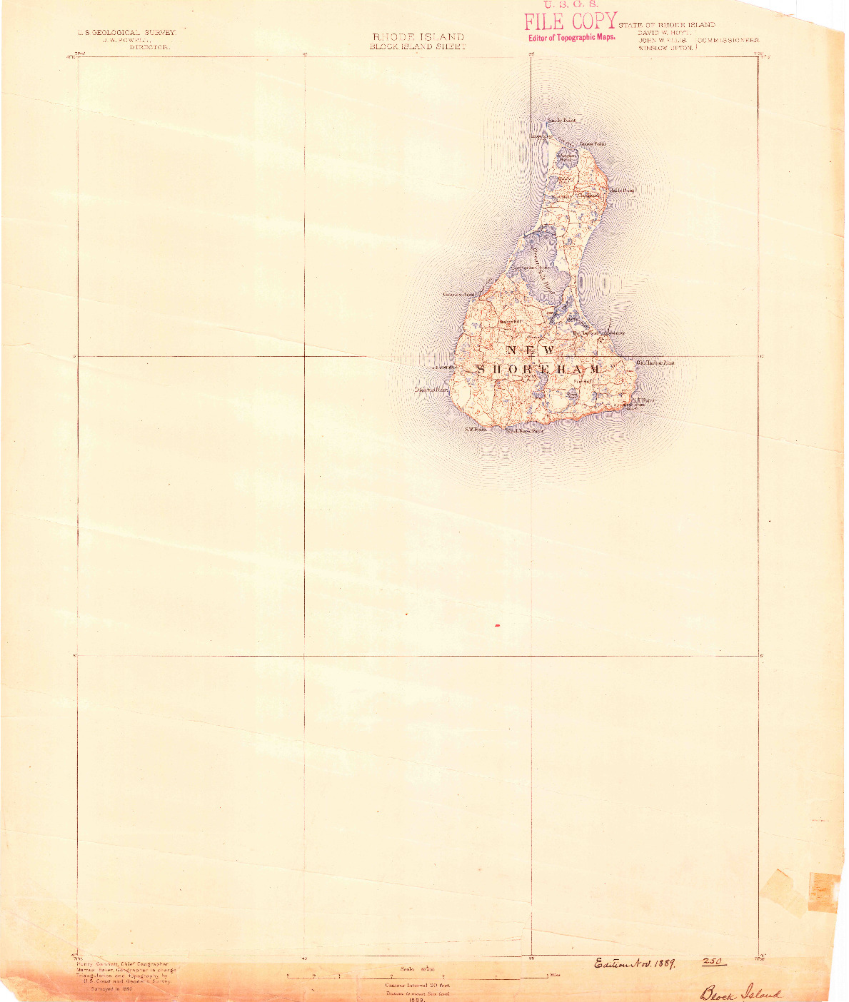 USGS 1:62500-SCALE QUADRANGLE FOR BLOCK ISLAND, RI 1889