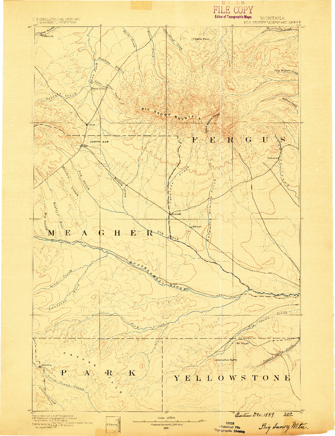 USGS 1:250000-SCALE QUADRANGLE FOR BIG SNOWY MOUNTAIN, MT 1889