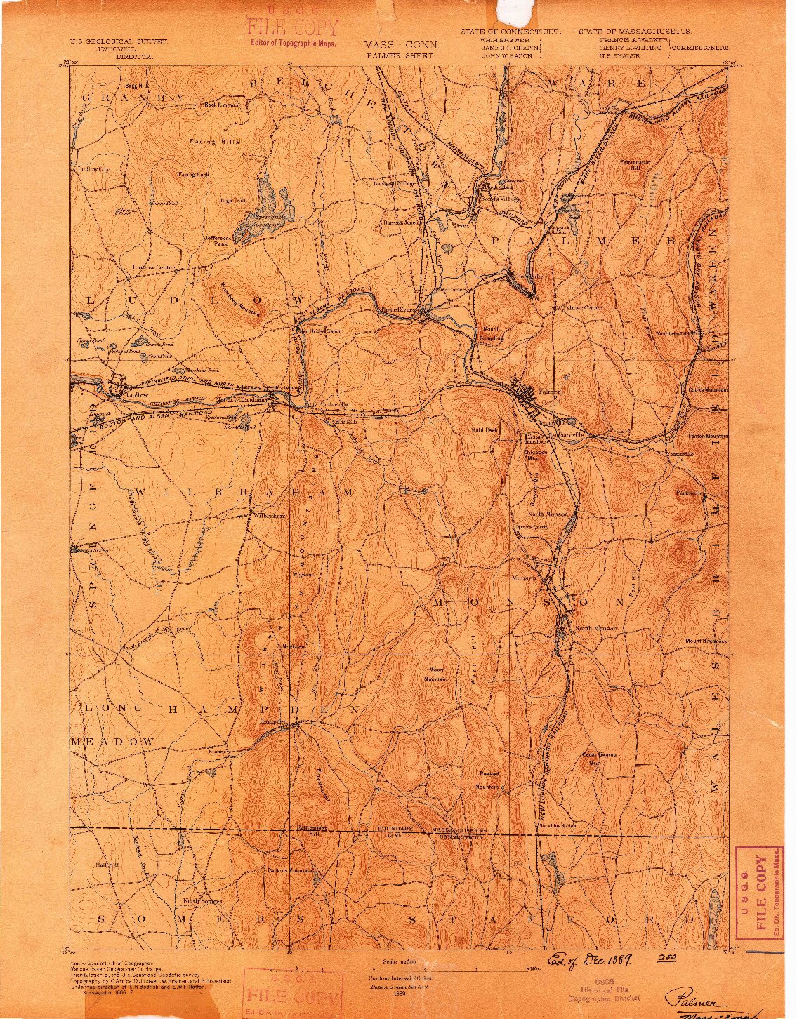 USGS 1:62500-SCALE QUADRANGLE FOR PALMER, MA 1889