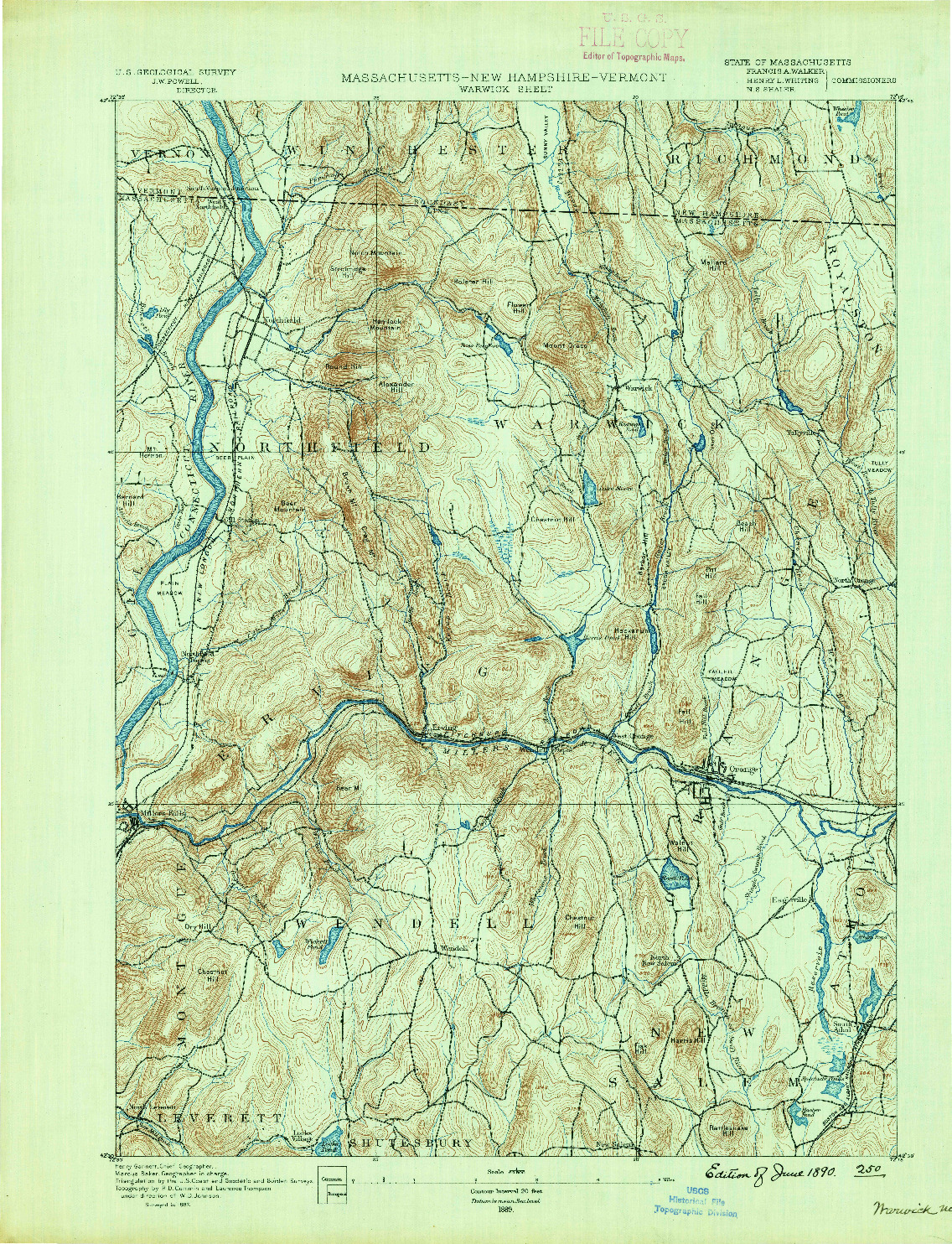 USGS 1:62500-SCALE QUADRANGLE FOR WARWICK, MA 1889