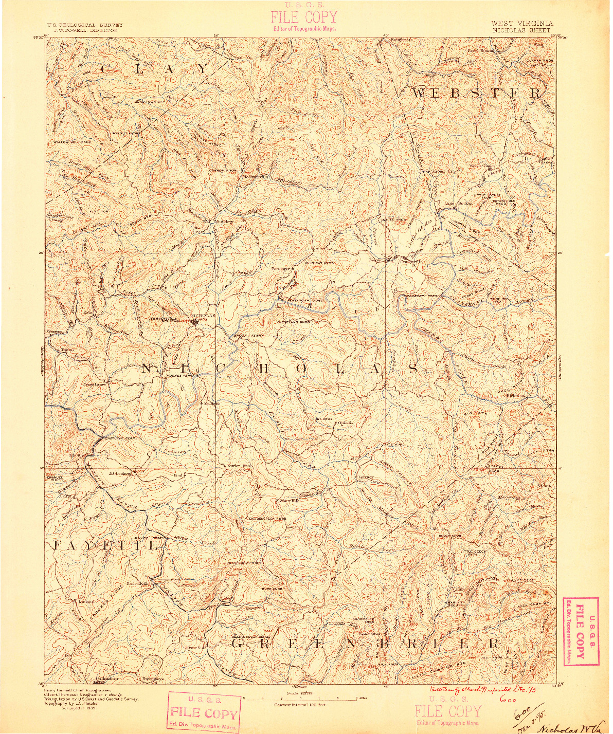 USGS 1:125000-SCALE QUADRANGLE FOR NICHOLAS, WV 1889