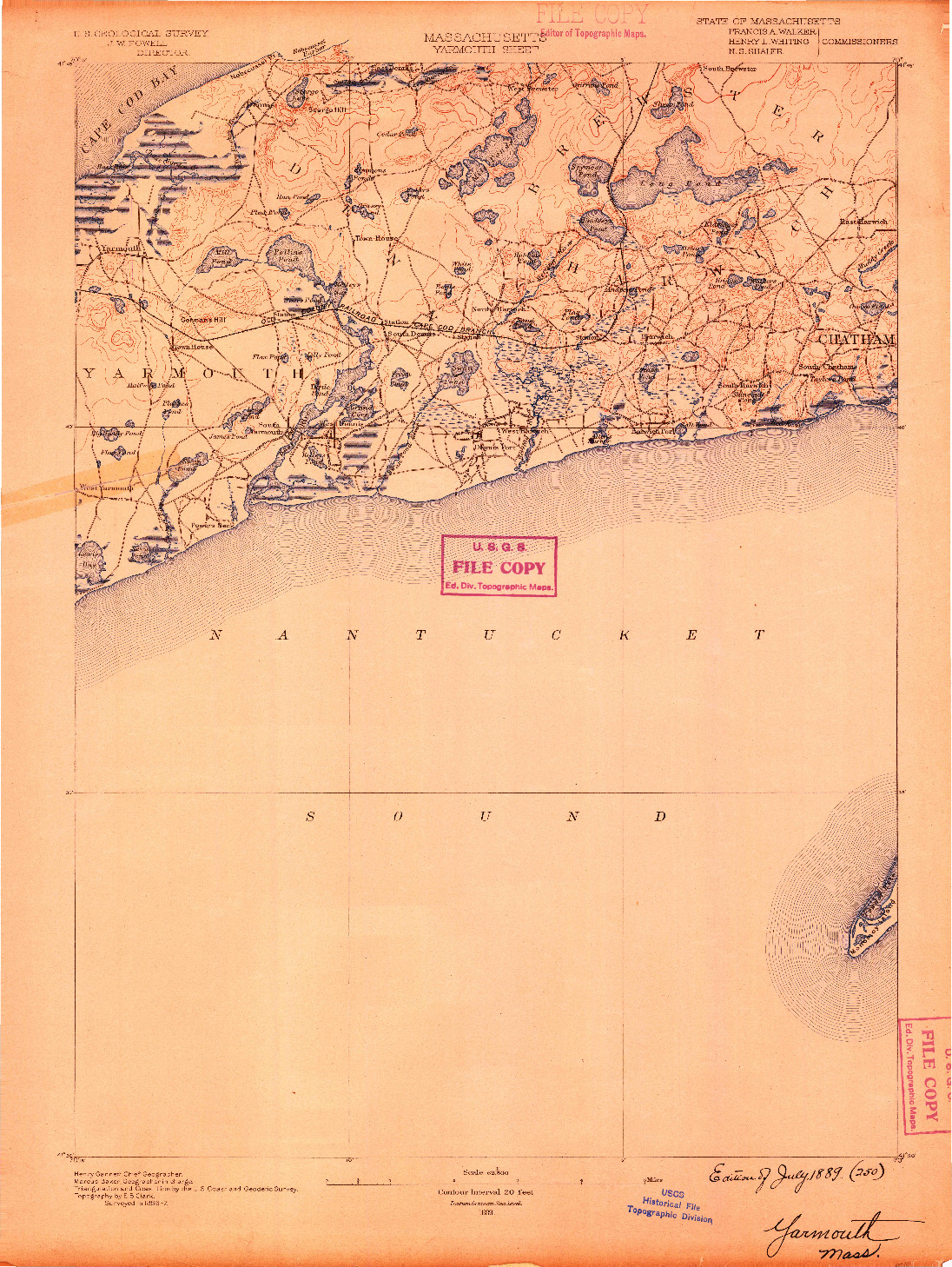 USGS 1:62500-SCALE QUADRANGLE FOR YARMOUTH, MA 1889