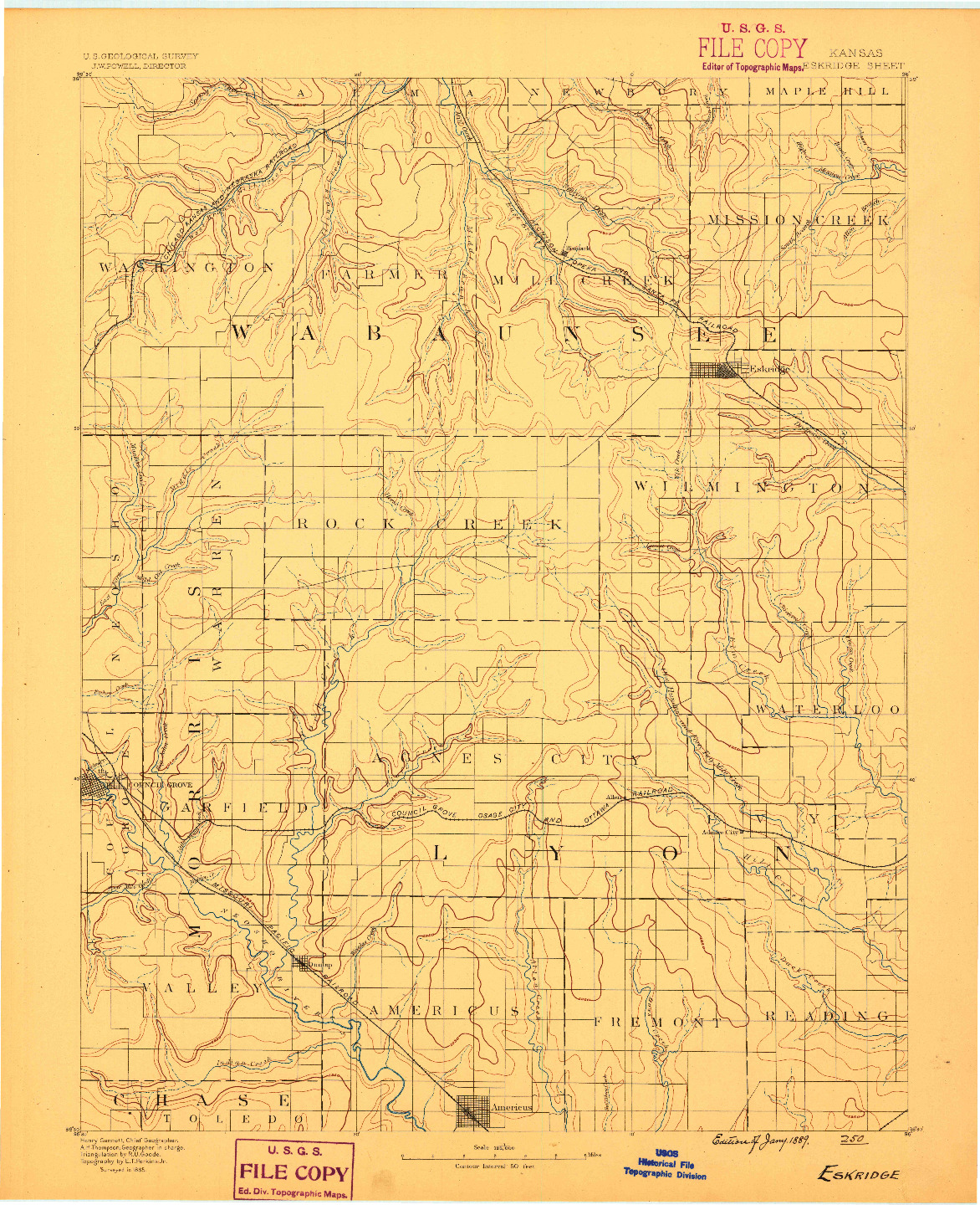 USGS 1:125000-SCALE QUADRANGLE FOR ESKRIDGE, KS 1889