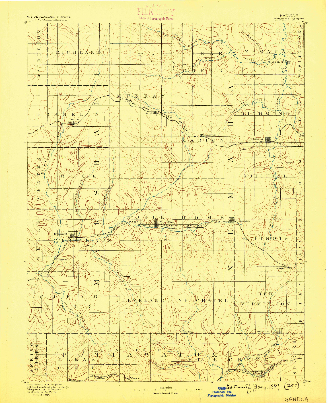 USGS 1:125000-SCALE QUADRANGLE FOR SENECA, KS 1889
