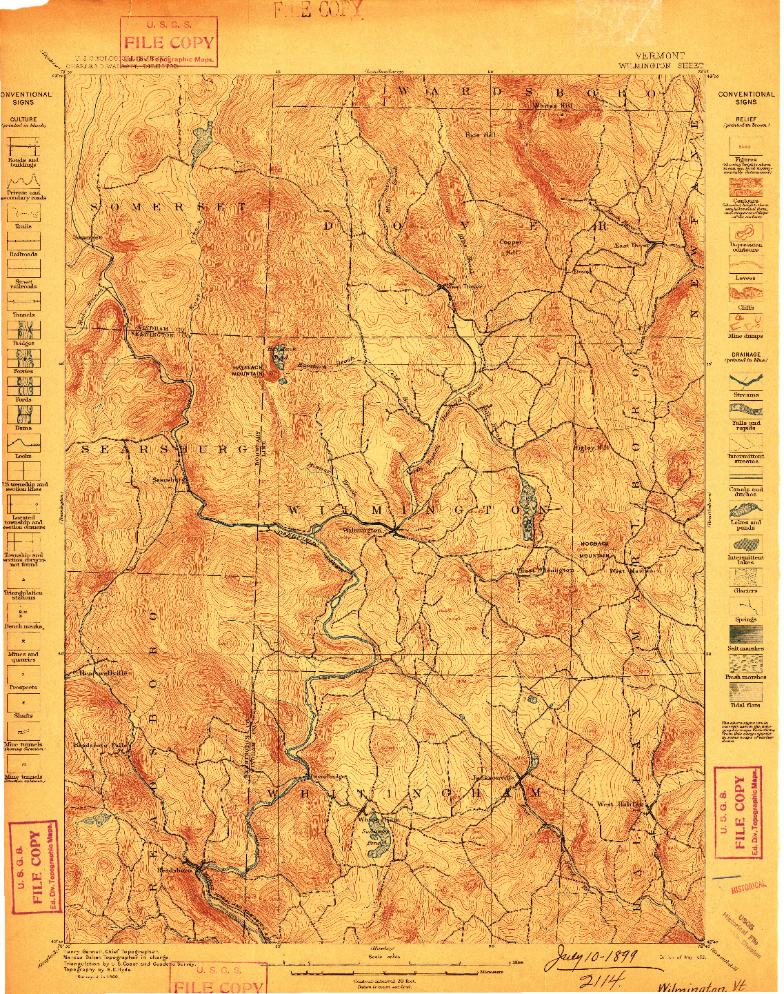 USGS 1:62500-SCALE QUADRANGLE FOR WILMINGTON, VT 1889