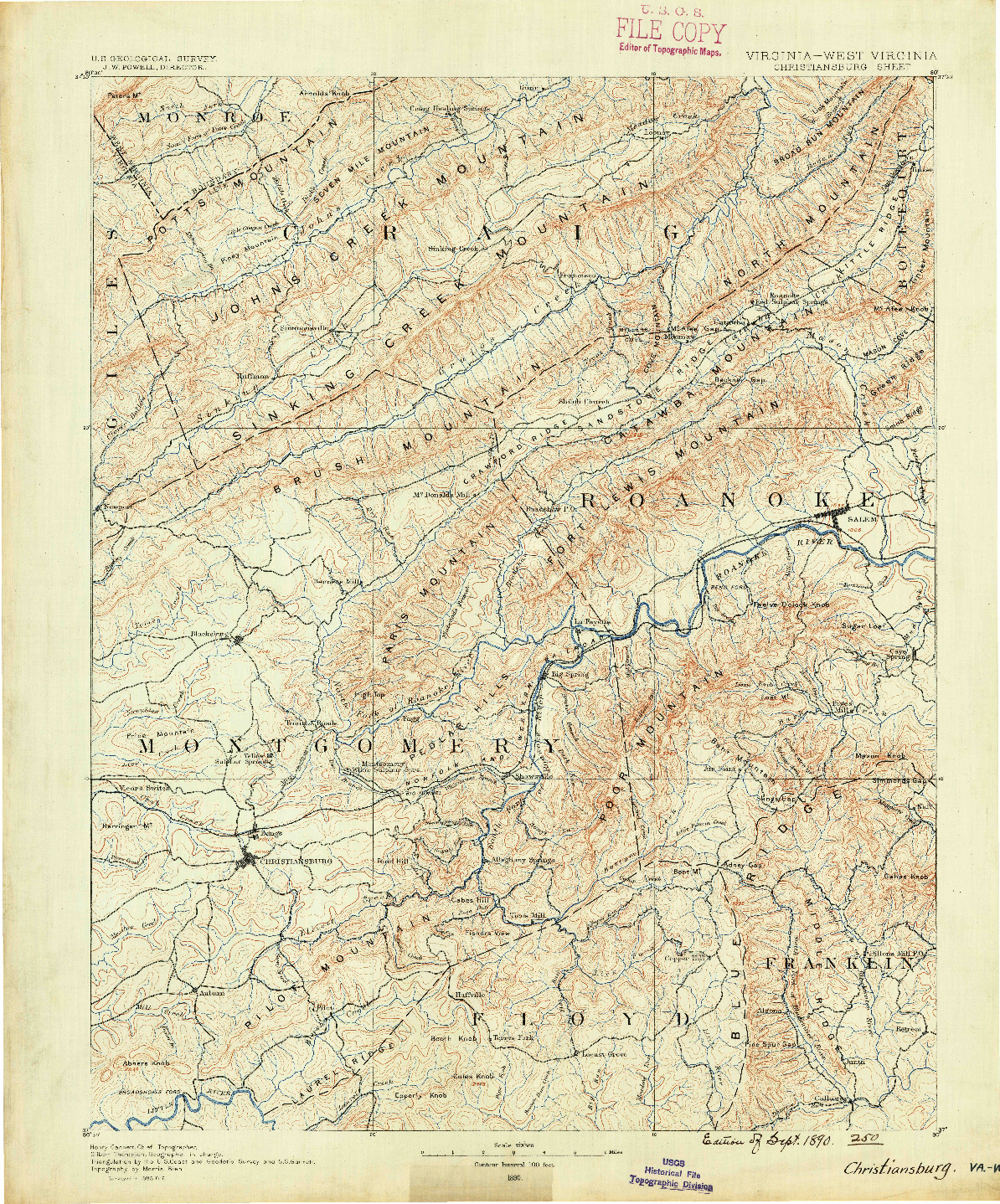 USGS 1:125000-SCALE QUADRANGLE FOR CHRISTIANSBURG, VA 1890