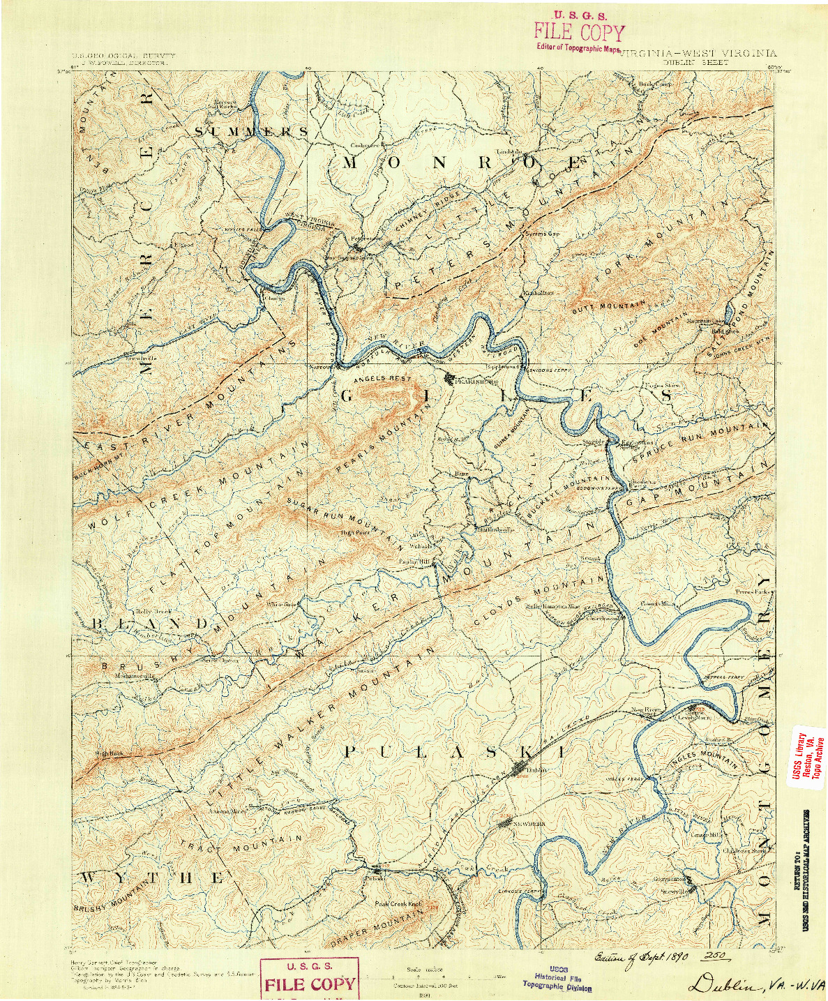 USGS 1:125000-SCALE QUADRANGLE FOR DUBLIN, VA 1890
