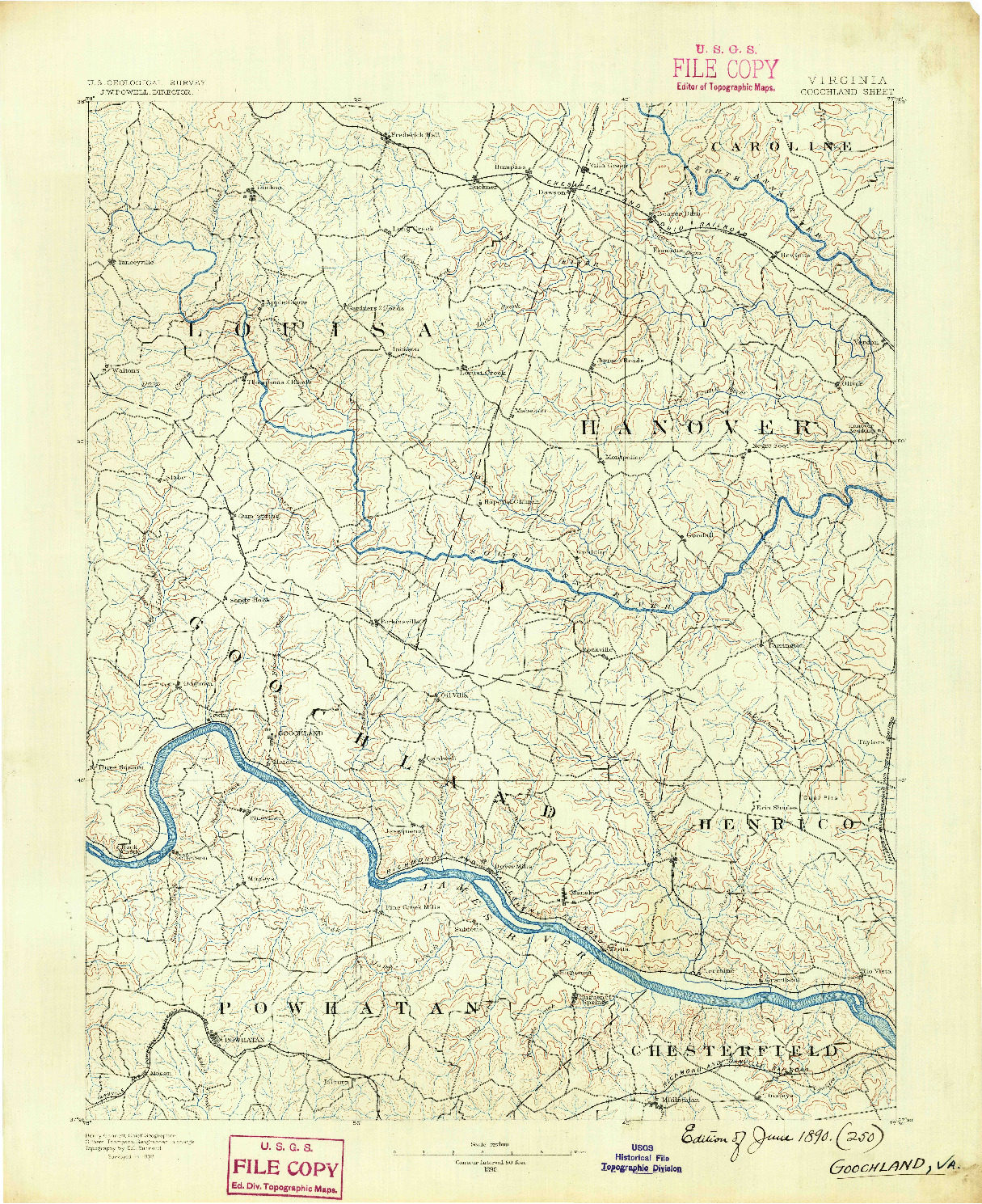 USGS 1:125000-SCALE QUADRANGLE FOR GOOCHLAND, VA 1890