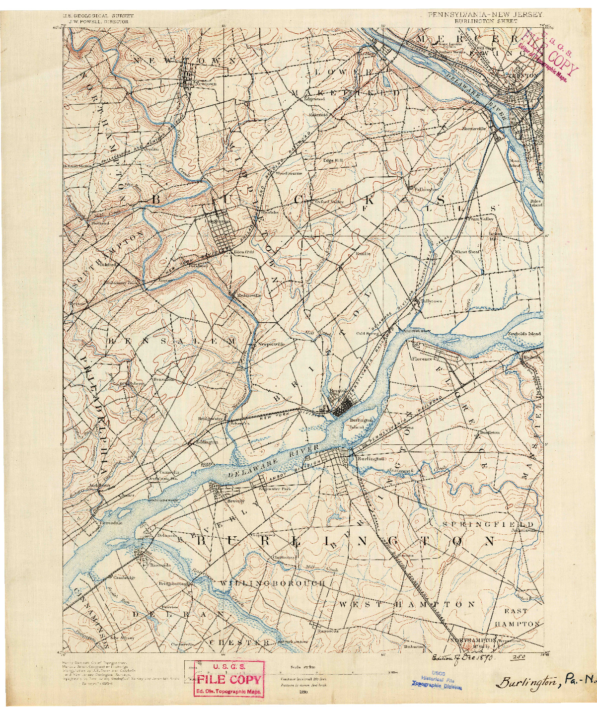 USGS 1:62500-SCALE QUADRANGLE FOR BURLINGTON, PA 1890