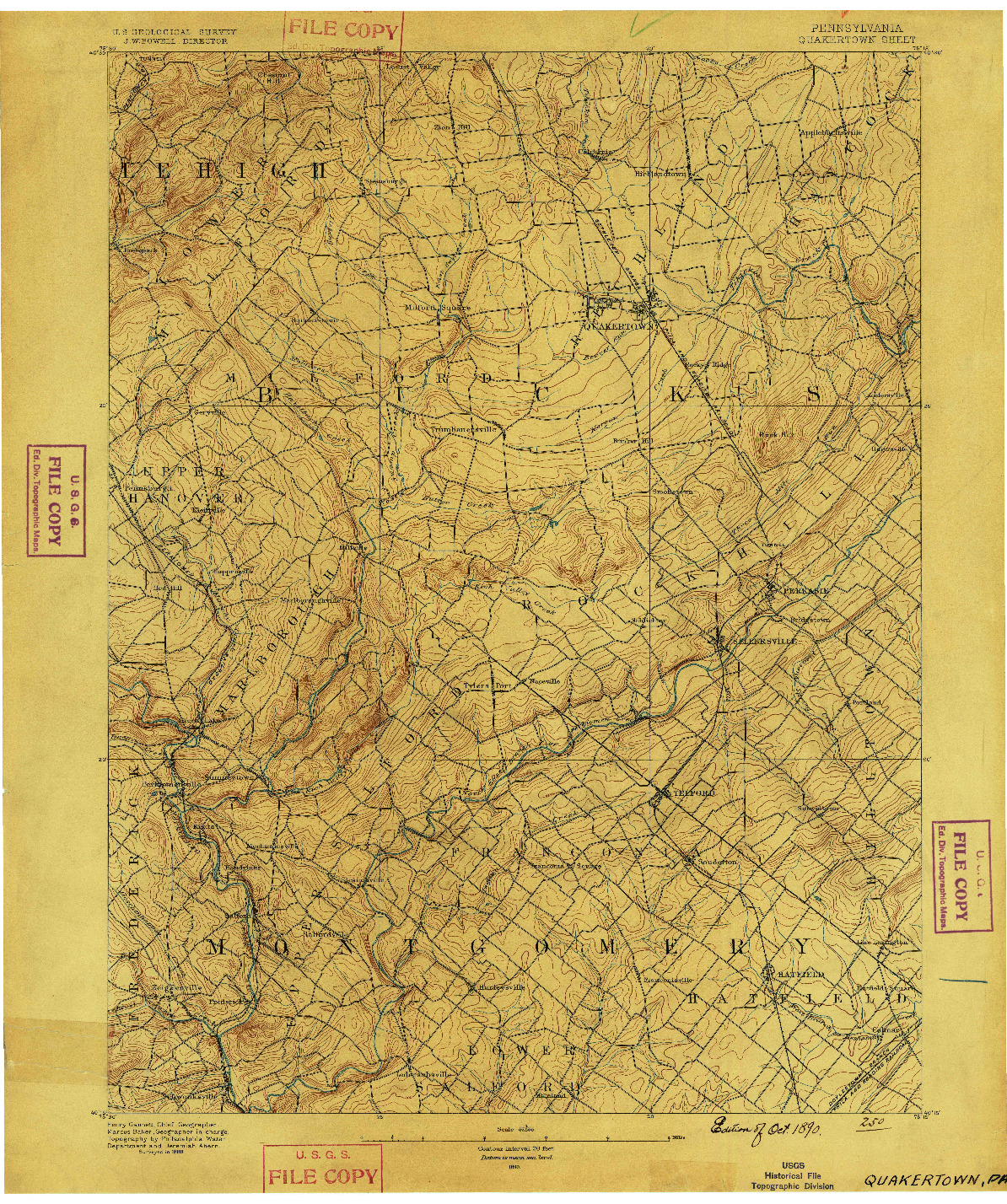 USGS 1:62500-SCALE QUADRANGLE FOR QUAKERTOWN, PA 1890