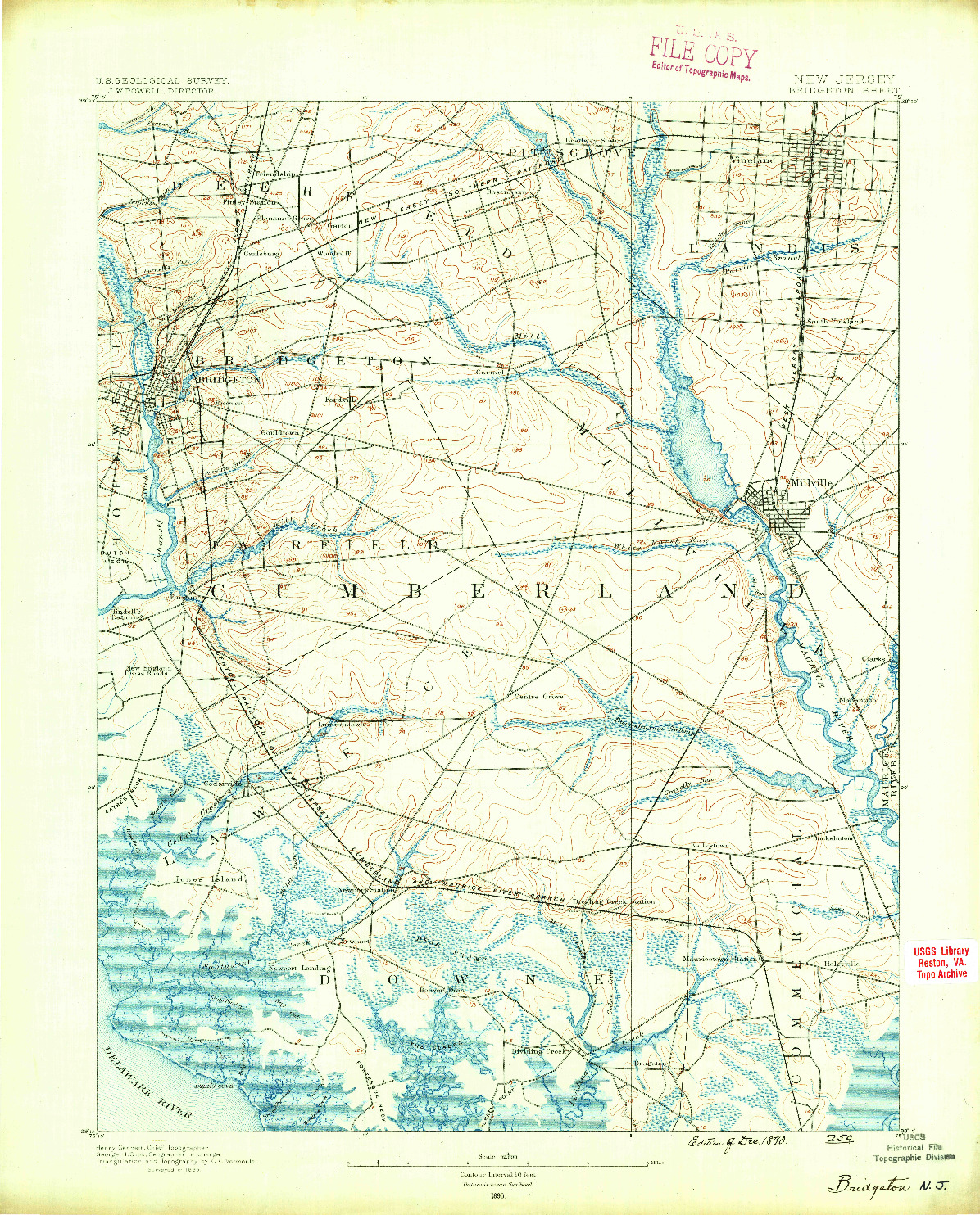 USGS 1:62500-SCALE QUADRANGLE FOR BRIDGETON, NJ 1890