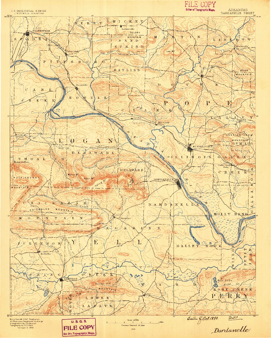 USGS 1:125000-SCALE QUADRANGLE FOR DARDANELLE, AR 1890