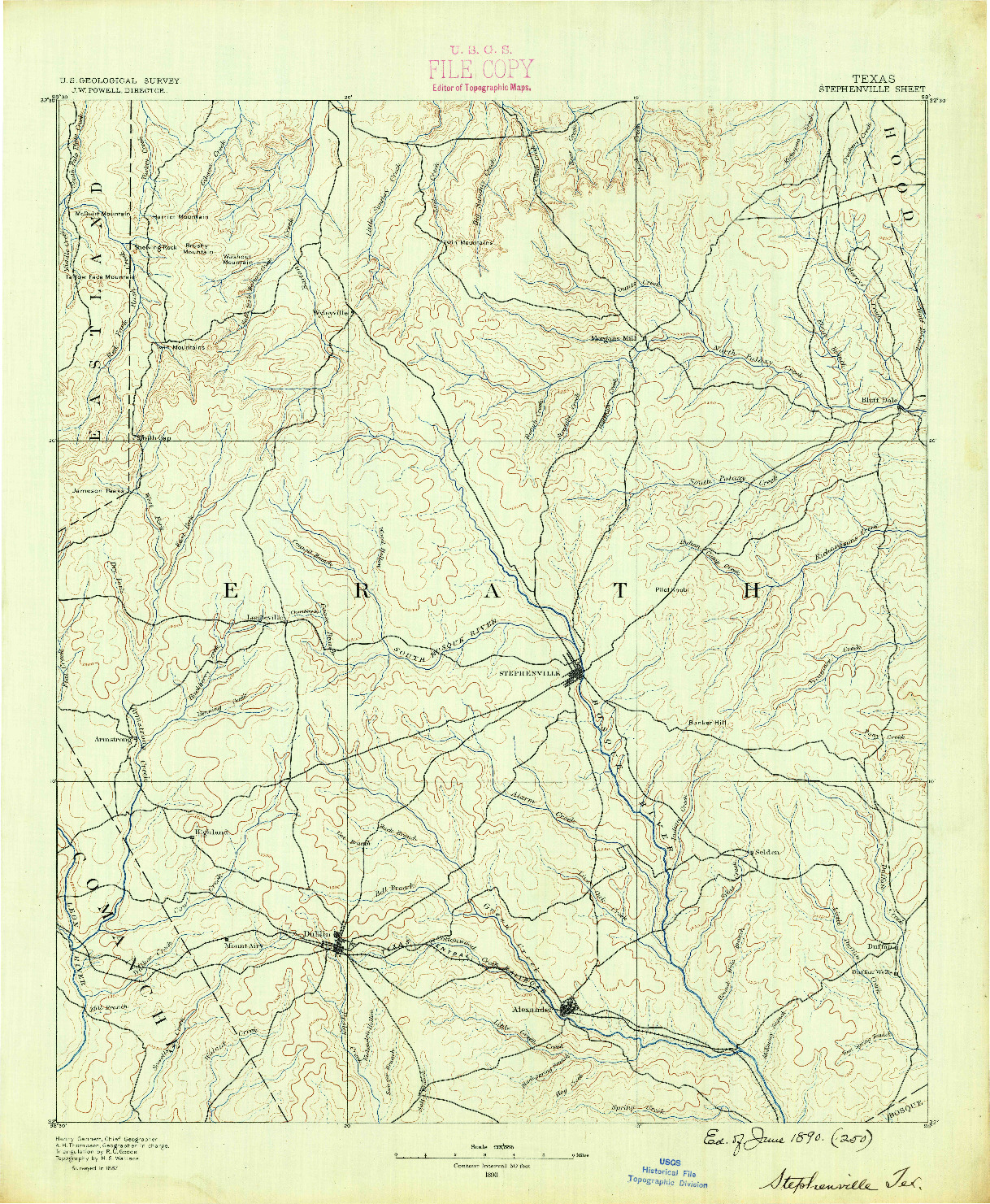 USGS 1:125000-SCALE QUADRANGLE FOR STEPHENVILLE, TX 1890
