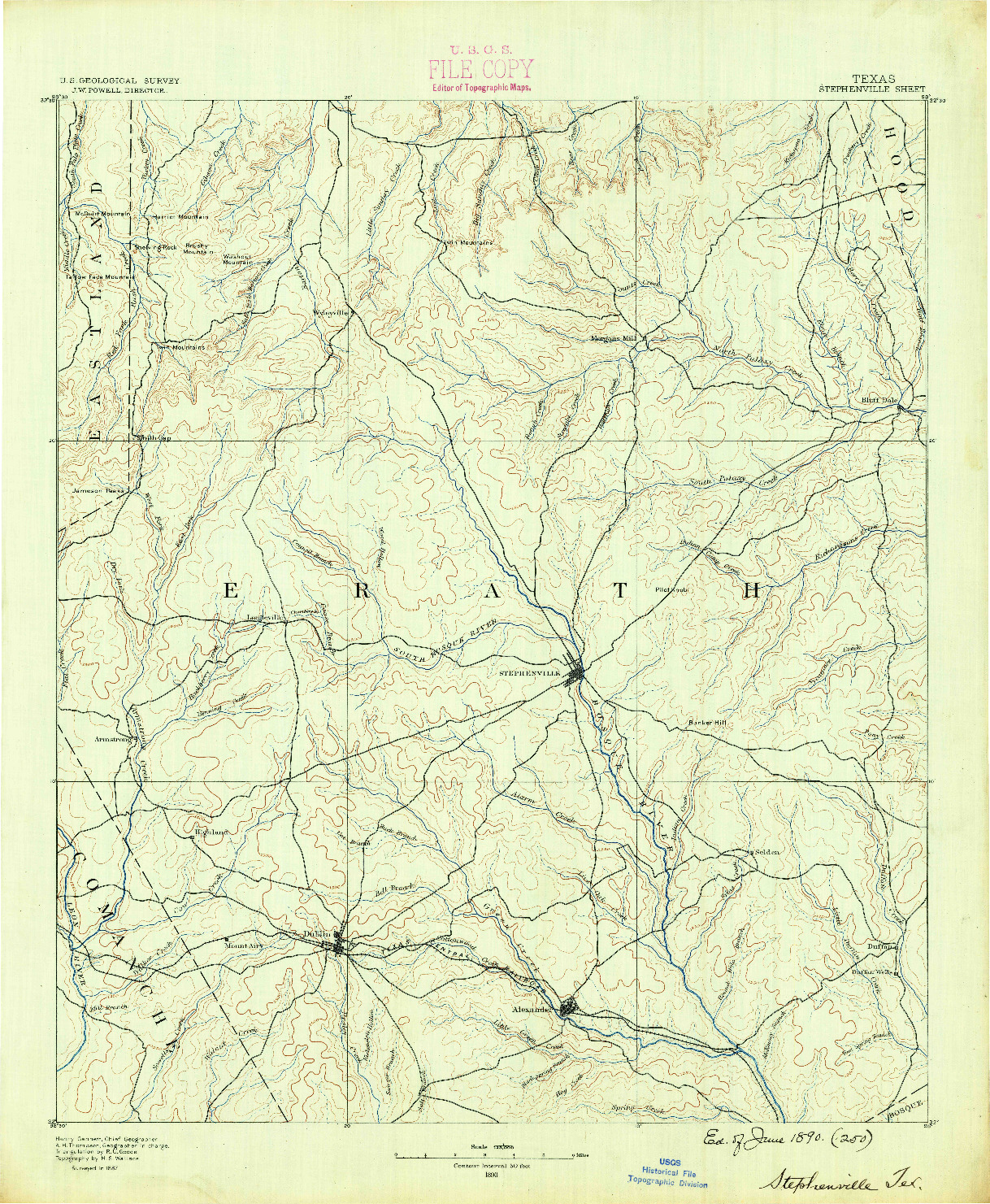 USGS 1:125000-SCALE QUADRANGLE FOR STEPHENVILLE, TX 1890