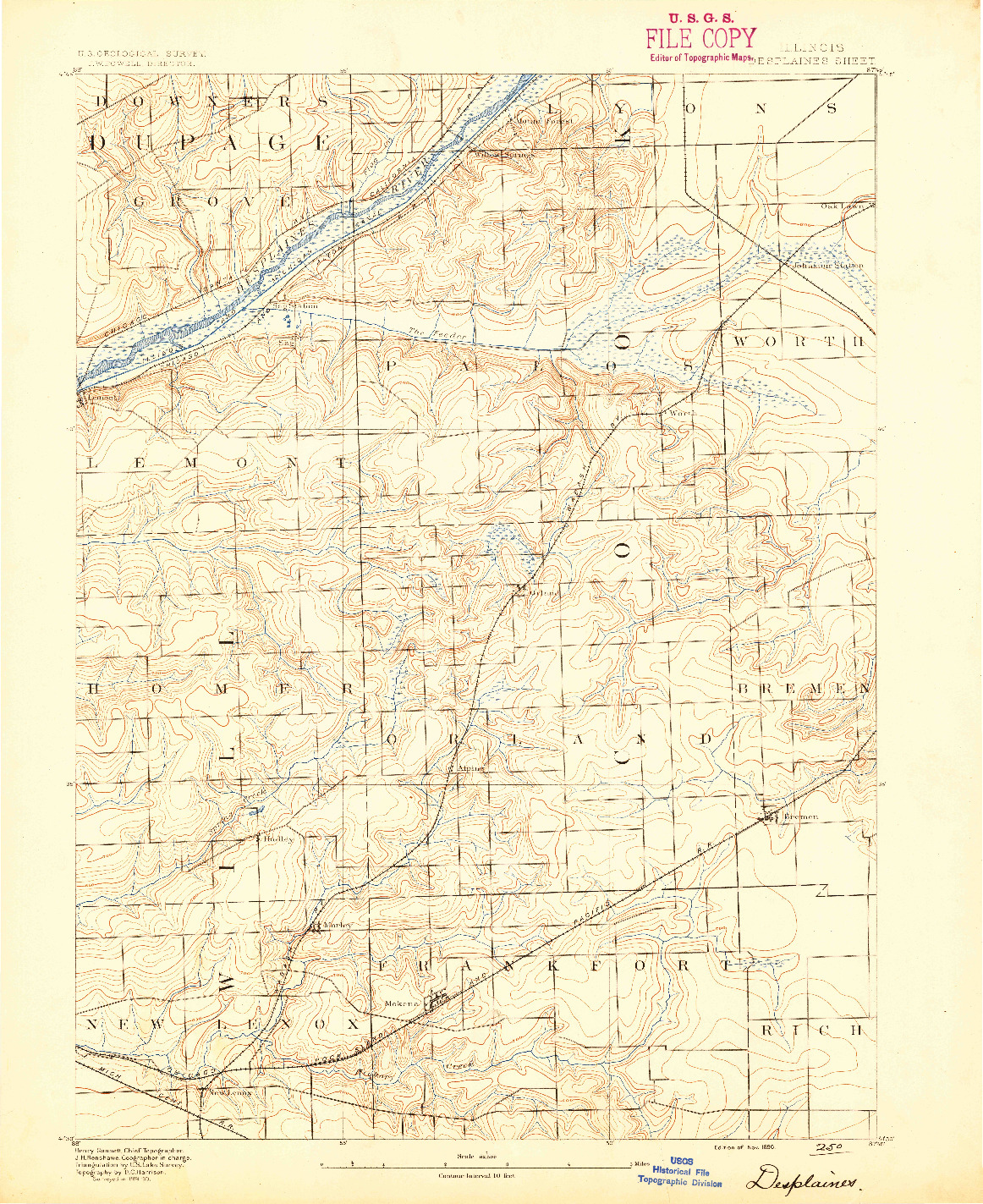 USGS 1:62500-SCALE QUADRANGLE FOR DES PLAINES, IL 1890