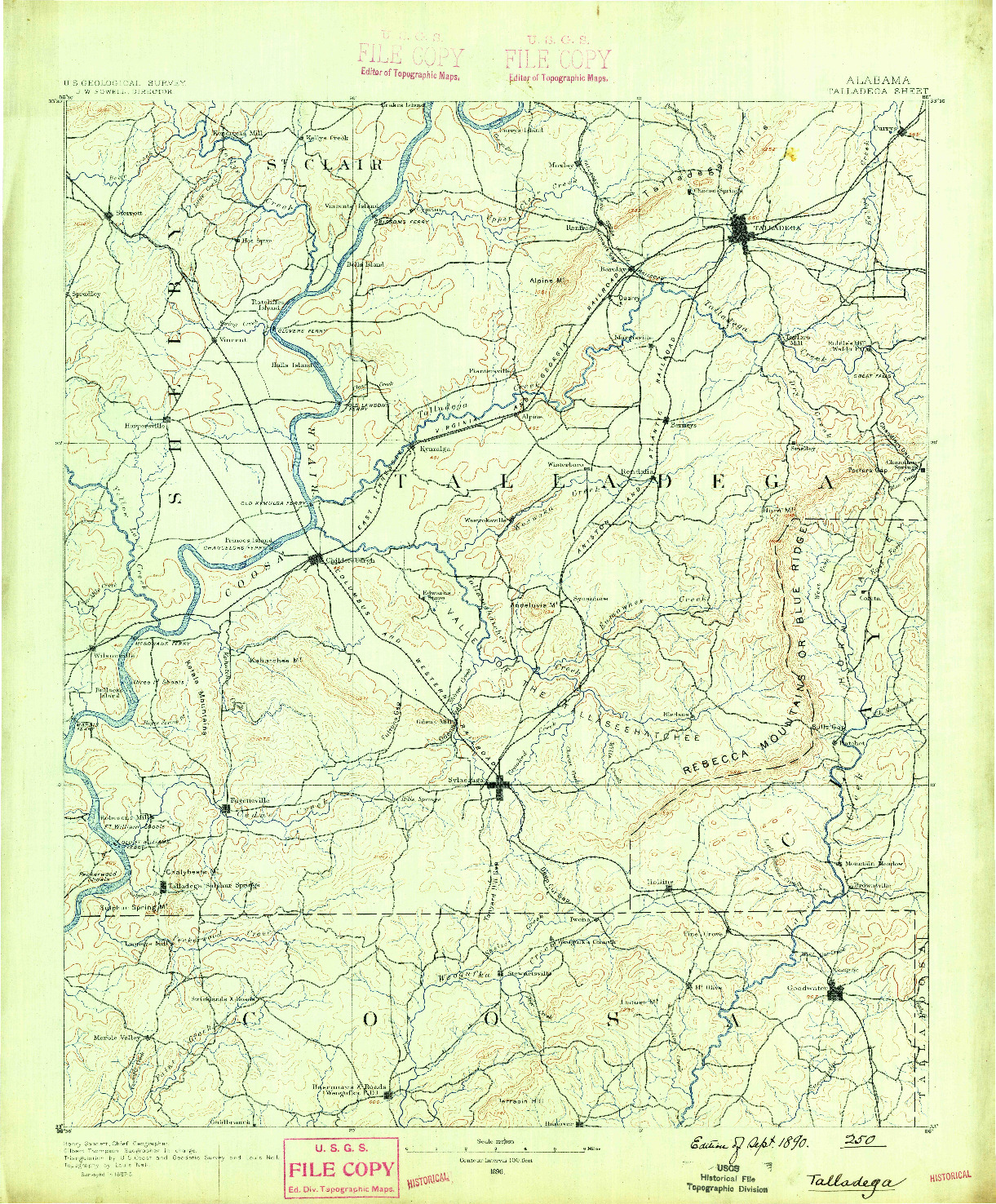 USGS 1:125000-SCALE QUADRANGLE FOR TALLADEGA, AL 1890