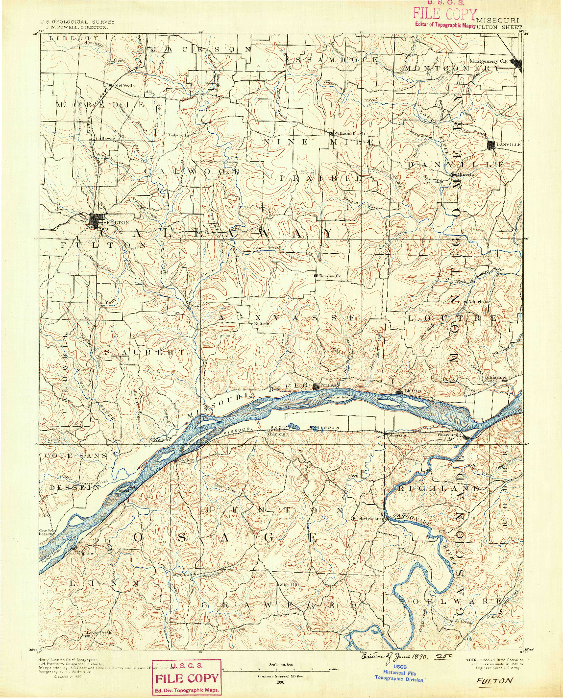 USGS 1:125000-SCALE QUADRANGLE FOR FULTON, MO 1890