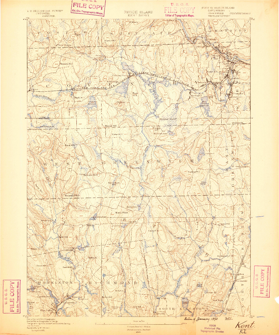 USGS 1:62500-SCALE QUADRANGLE FOR KENT, RI 1890