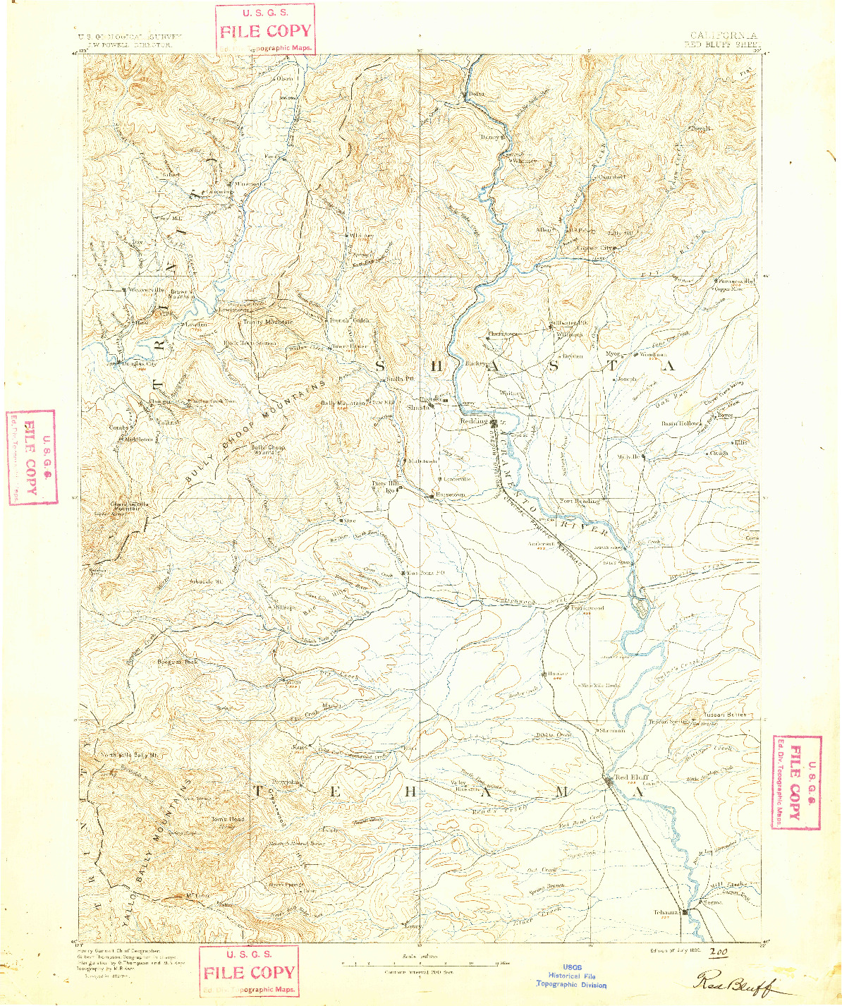 USGS 1:250000-SCALE QUADRANGLE FOR RED BLUFF, CA 1890