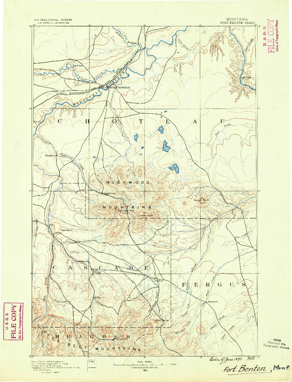 USGS 1:250000-SCALE QUADRANGLE FOR FORT BENTON, MT 1890