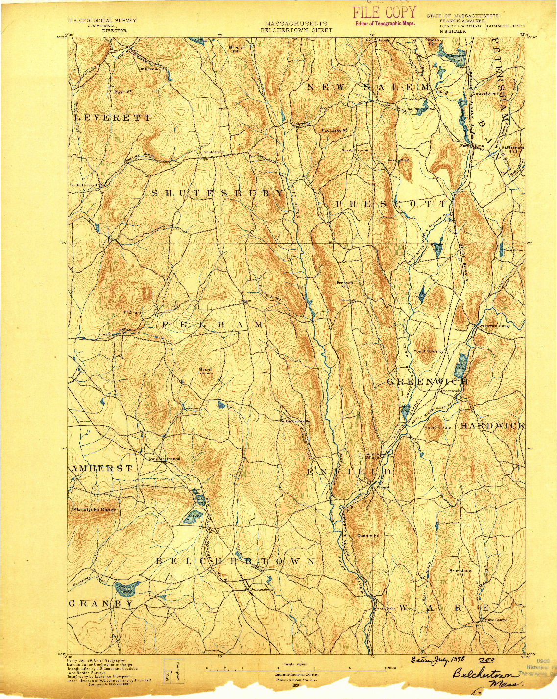 USGS 1:62500-SCALE QUADRANGLE FOR BELCHERTOWN, MA 1890