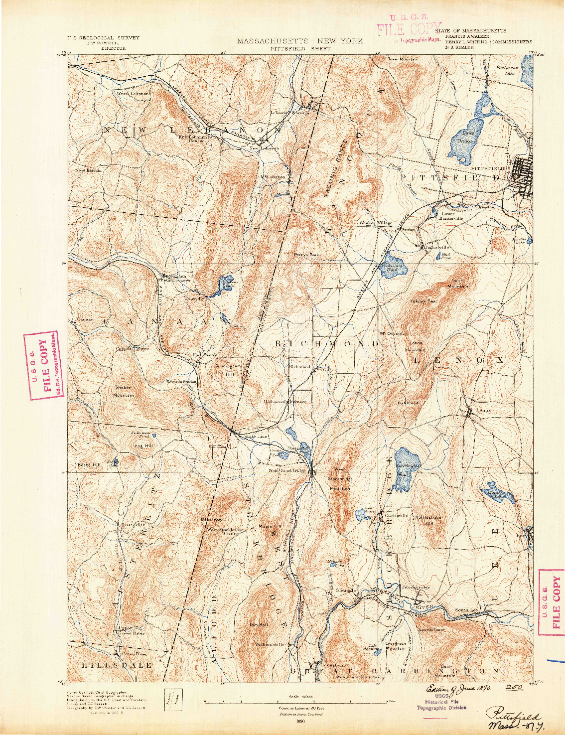 USGS 1:62500-SCALE QUADRANGLE FOR PITTSFIELD, MA 1890
