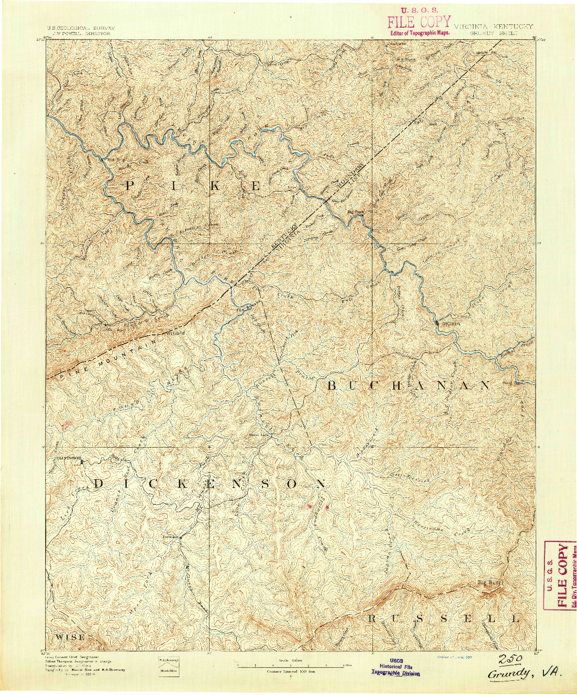 USGS 1:125000-SCALE QUADRANGLE FOR GRUNDY, VA 1890