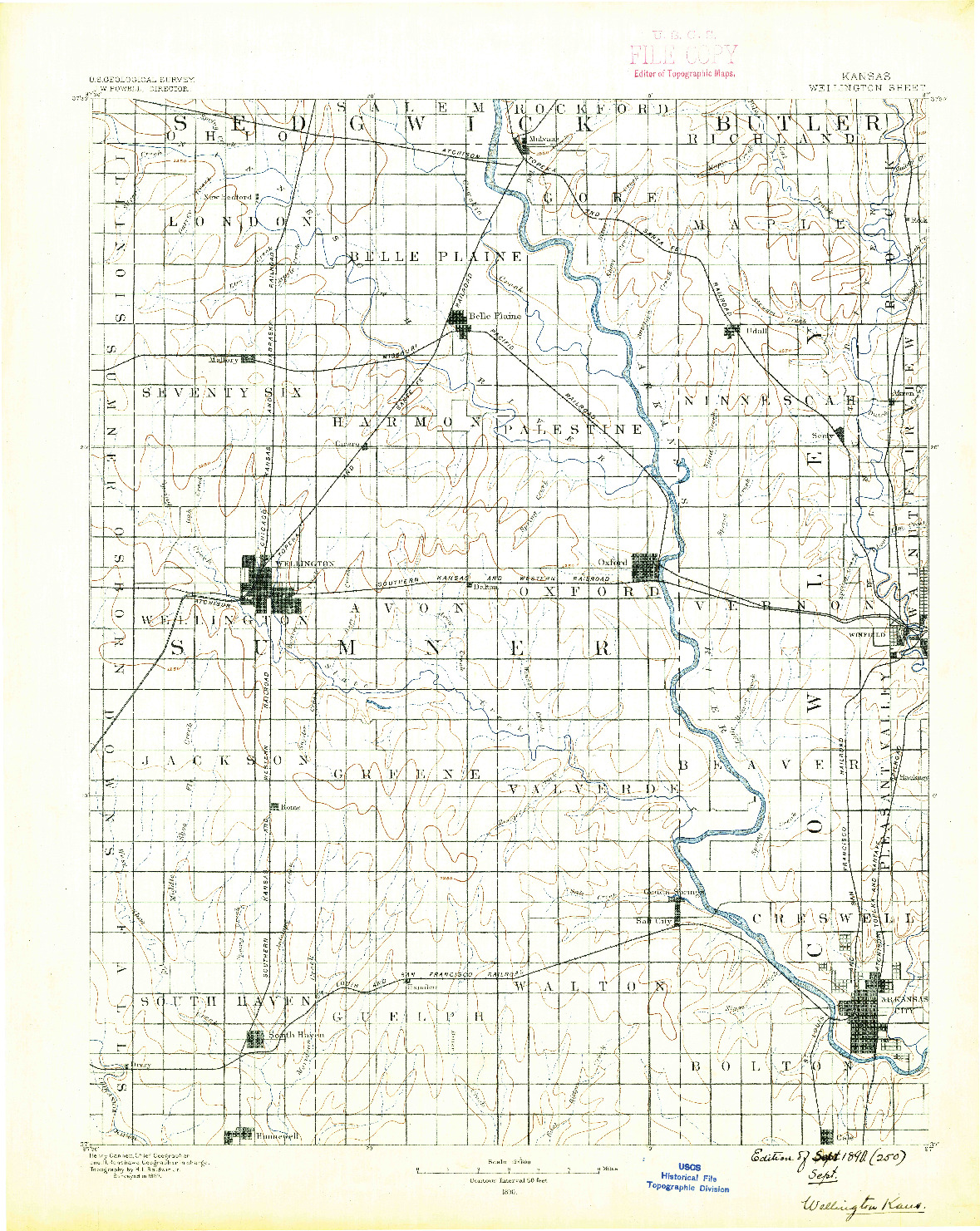 USGS 1:125000-SCALE QUADRANGLE FOR WELLINGTON, KS 1890