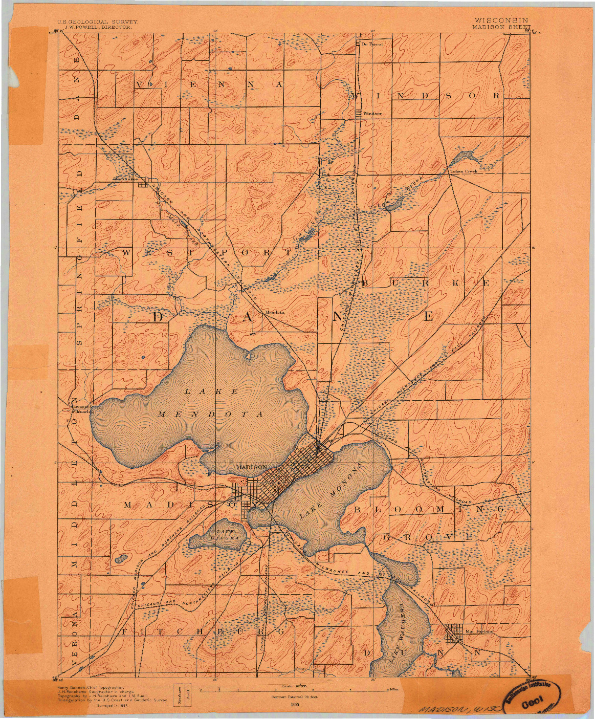 USGS 1:62500-SCALE QUADRANGLE FOR MADISON, WI 1890