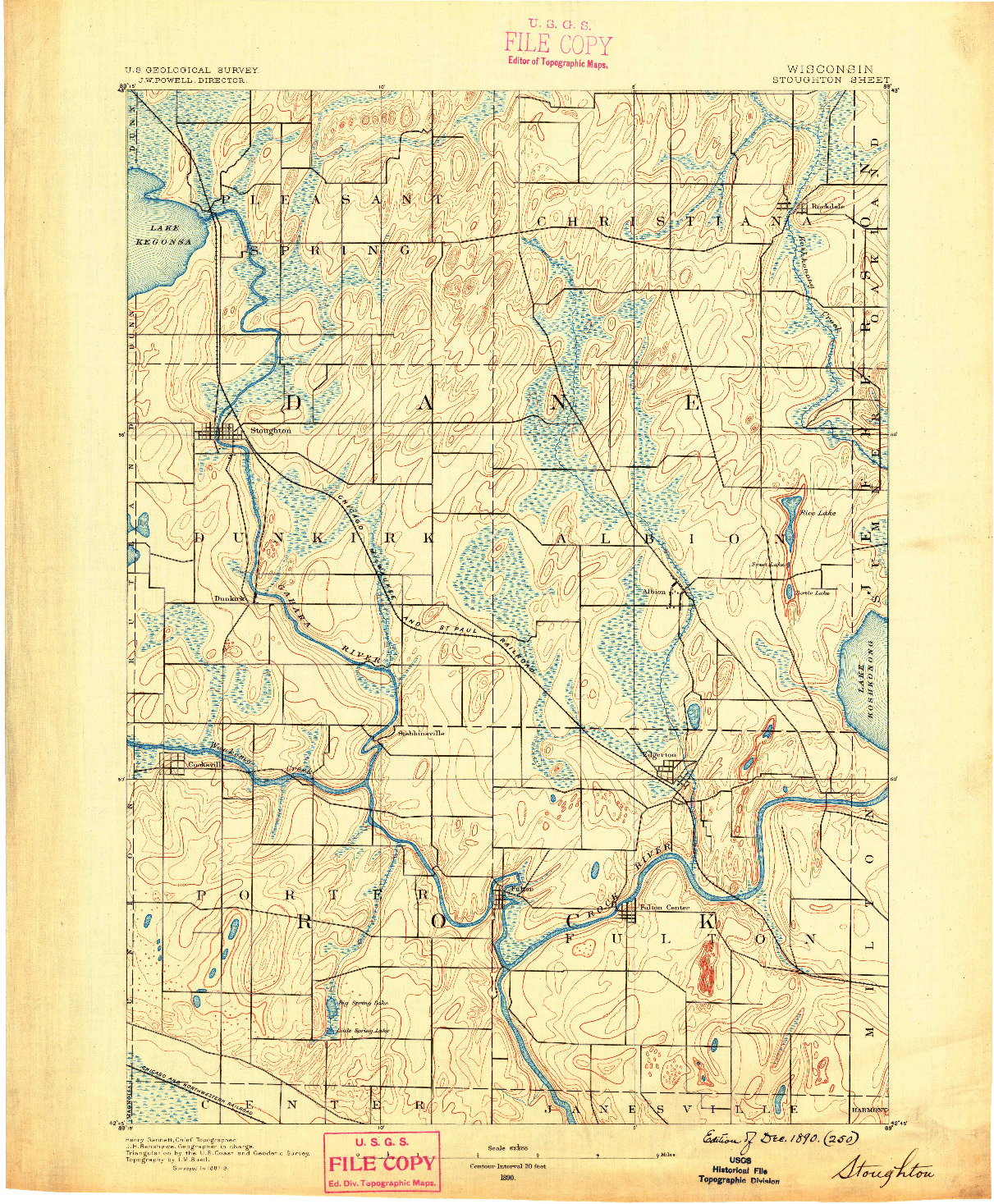 USGS 1:62500-SCALE QUADRANGLE FOR STOUGHTON, WI 1890