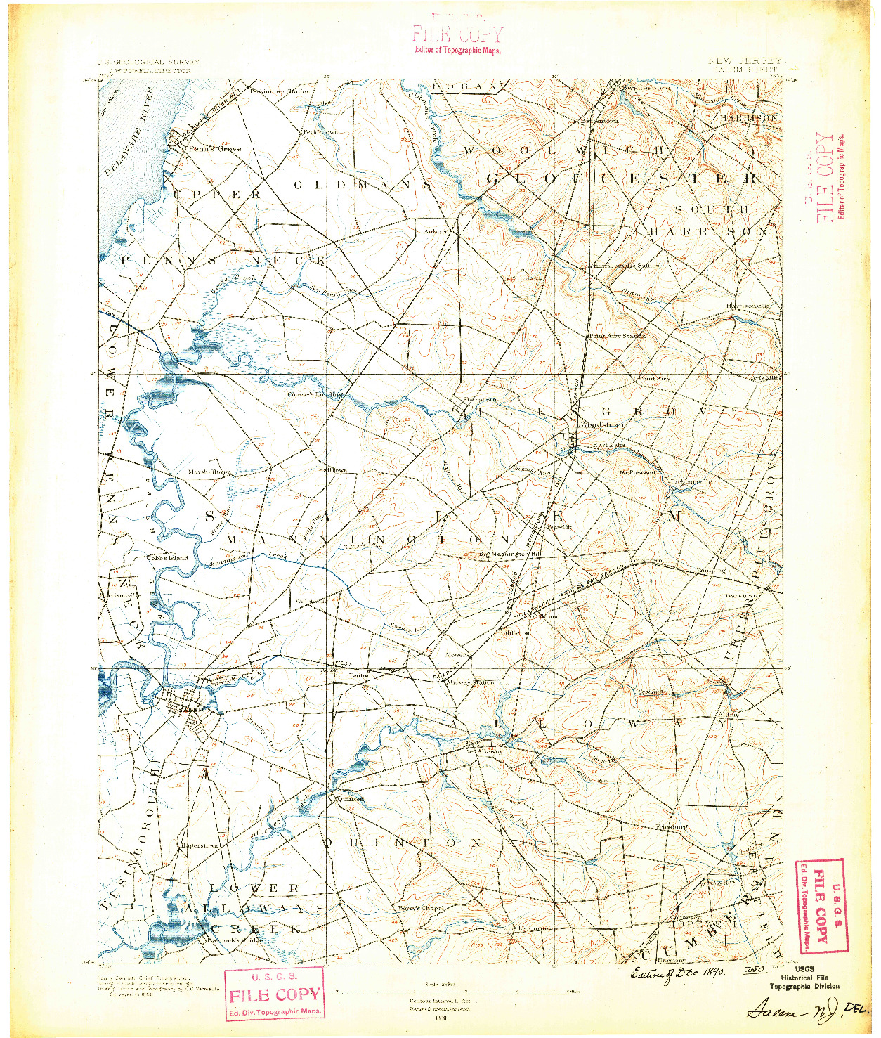 USGS 1:62500-SCALE QUADRANGLE FOR SALEM, NJ 1890