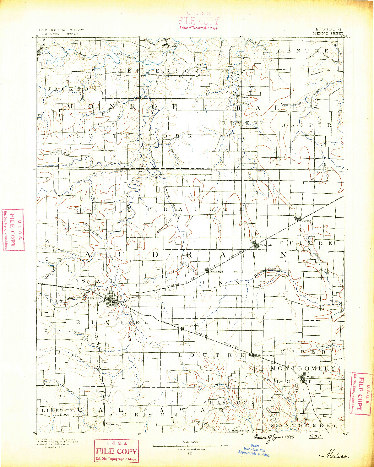 USGS 1:125000-SCALE QUADRANGLE FOR MEXICO, MO 1890