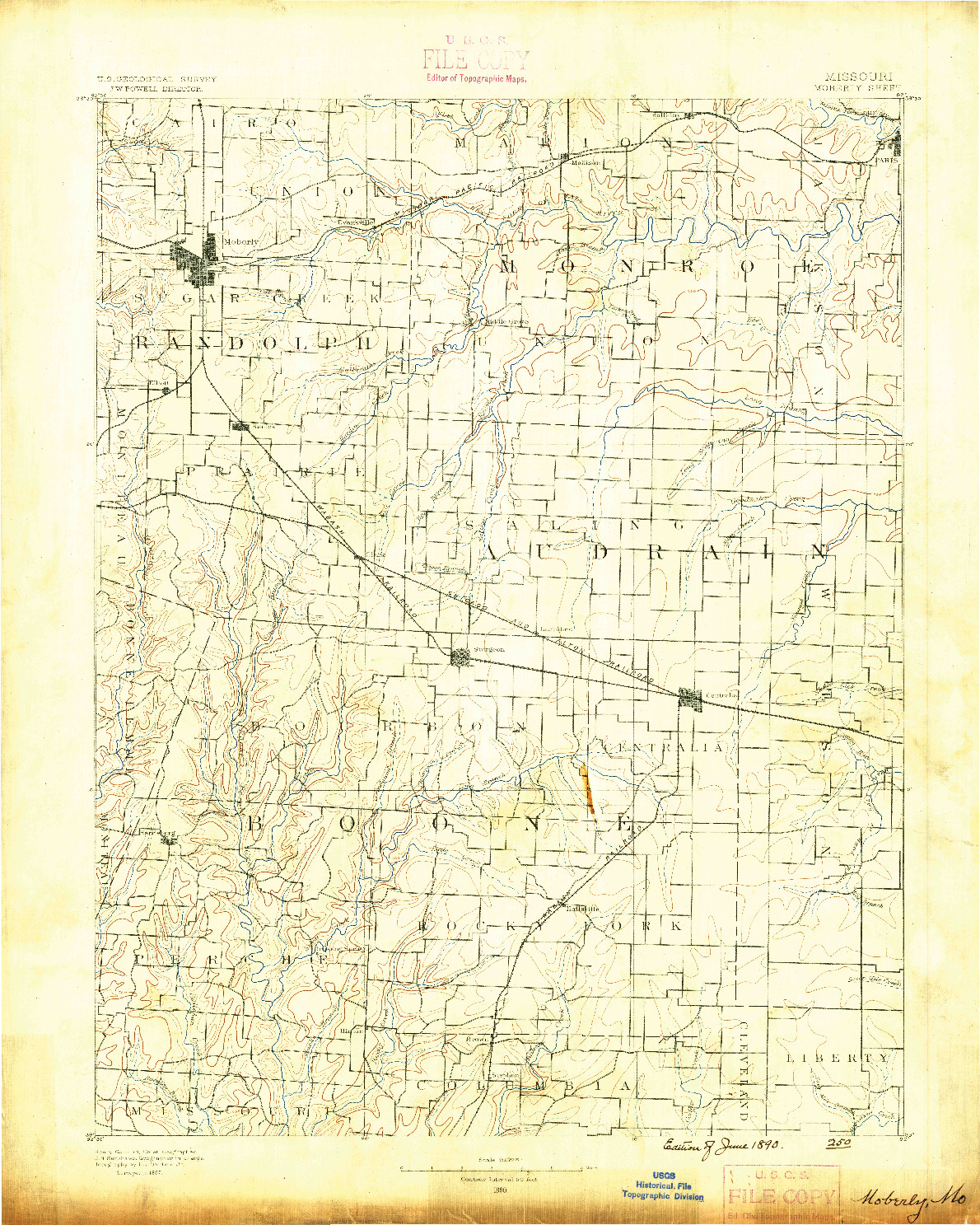 USGS 1:125000-SCALE QUADRANGLE FOR MOBERLY, MO 1890