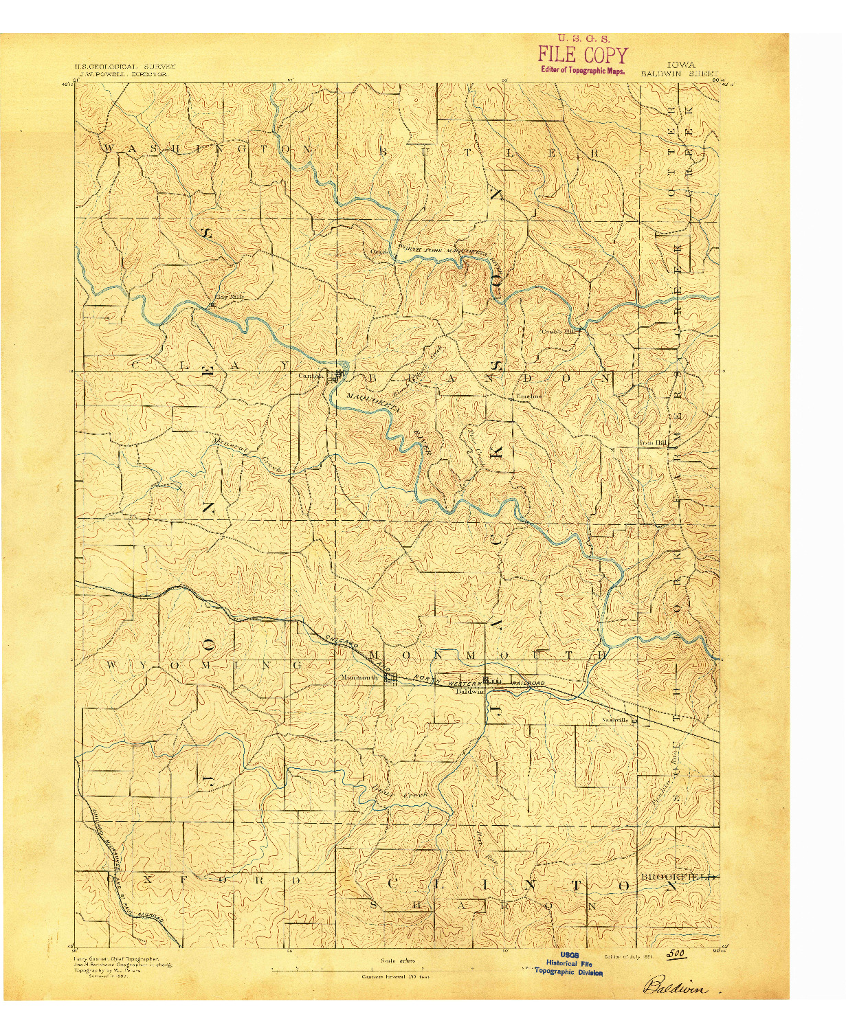 USGS 1:62500-SCALE QUADRANGLE FOR BALDWIN, IA 1891