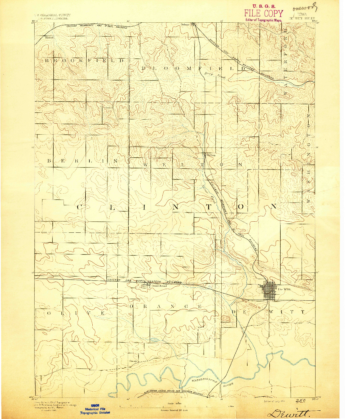 USGS 1:62500-SCALE QUADRANGLE FOR DEWITT, IA 1891