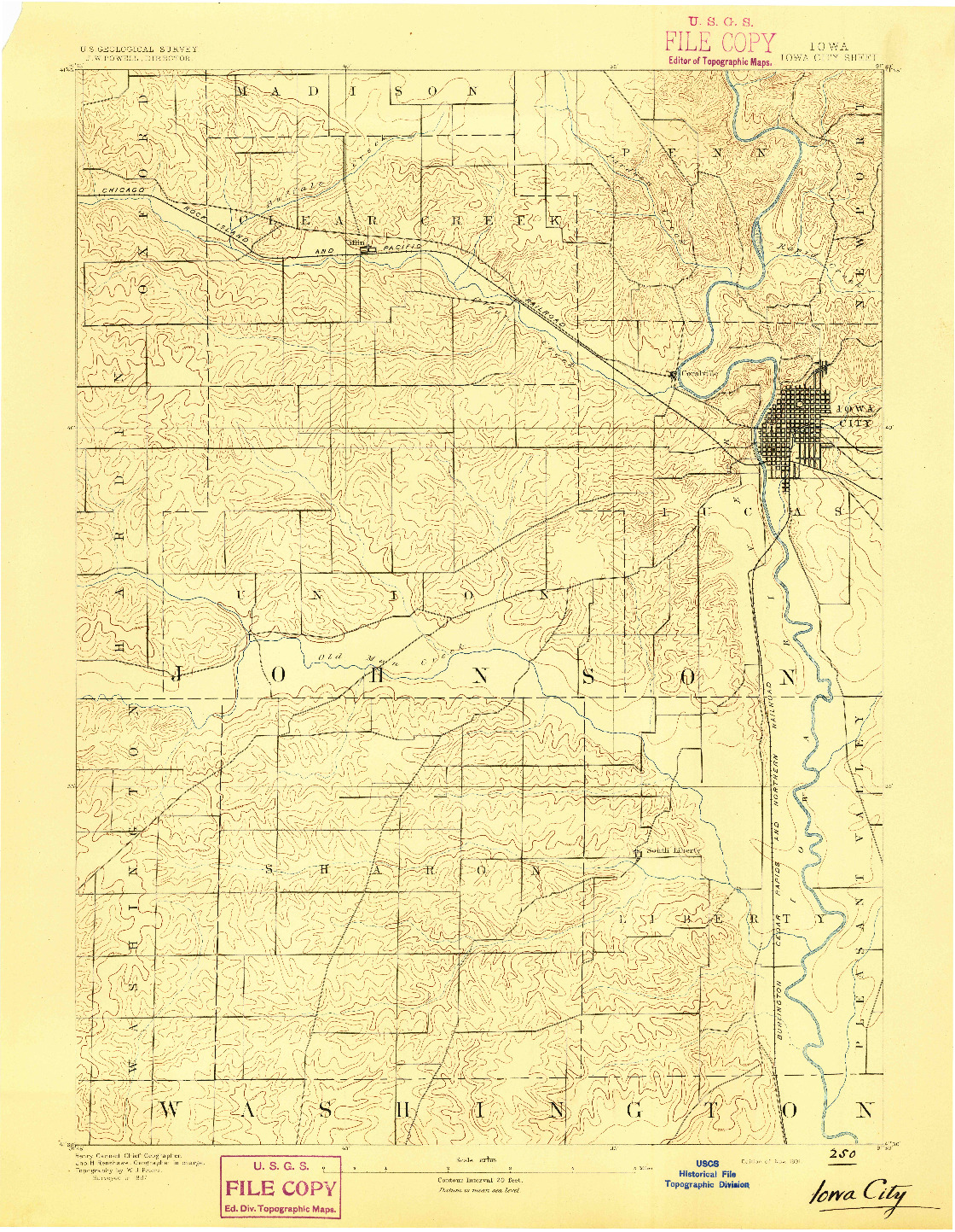 USGS 1:62500-SCALE QUADRANGLE FOR IOWA CITY, IA 1891